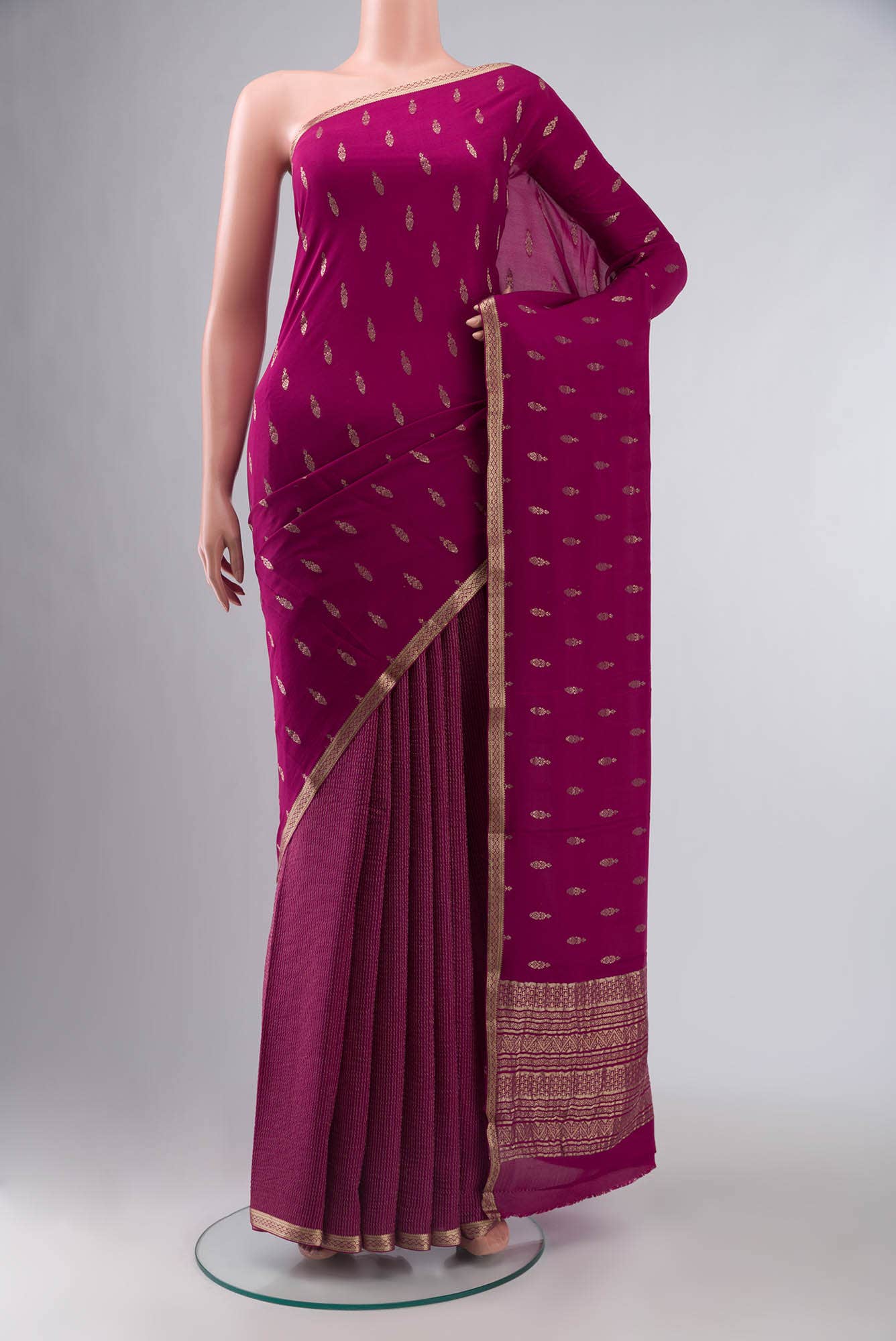 Dark Pink Mysore Crepe Saree