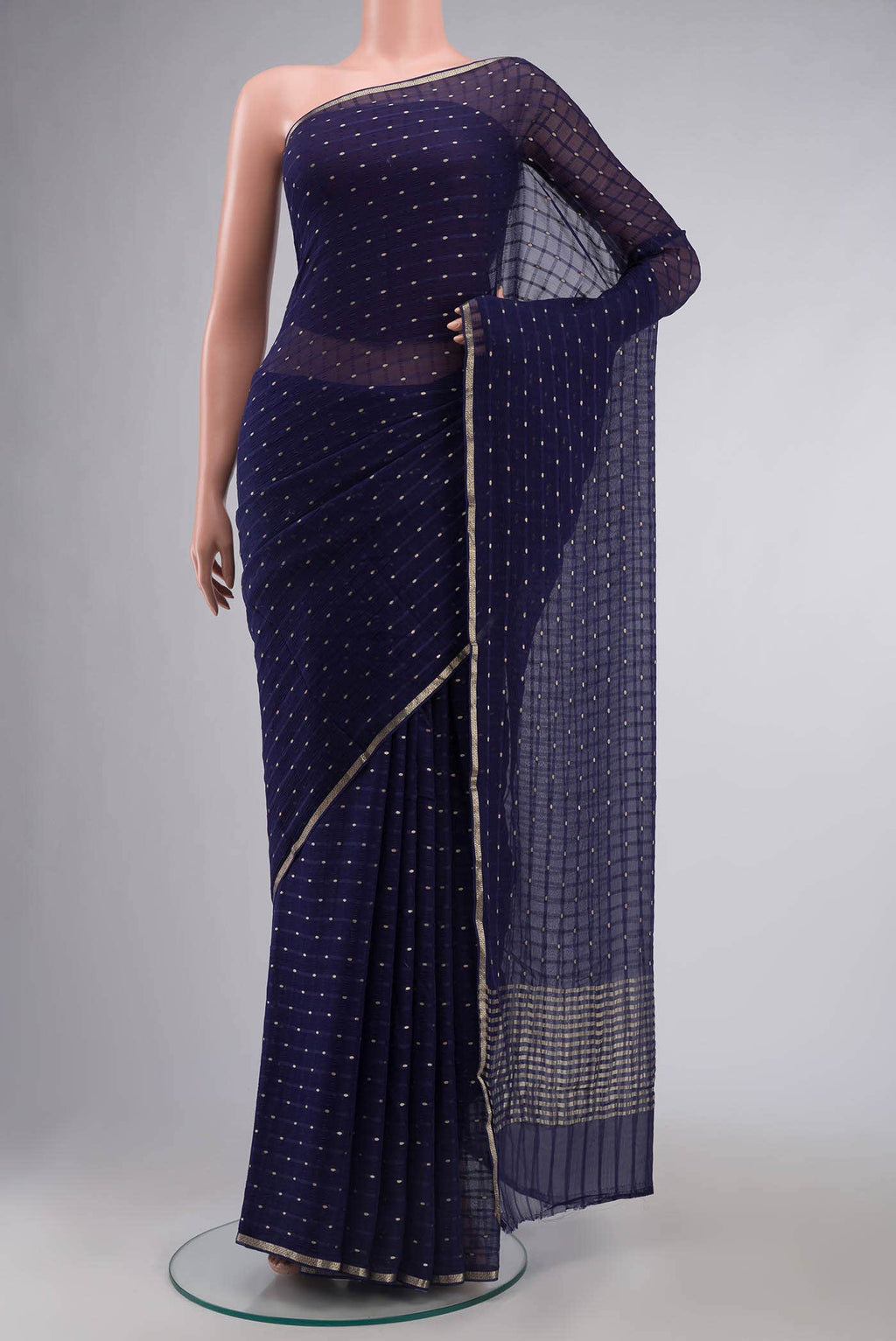 Navy Blue Mysore Chiffon Saree