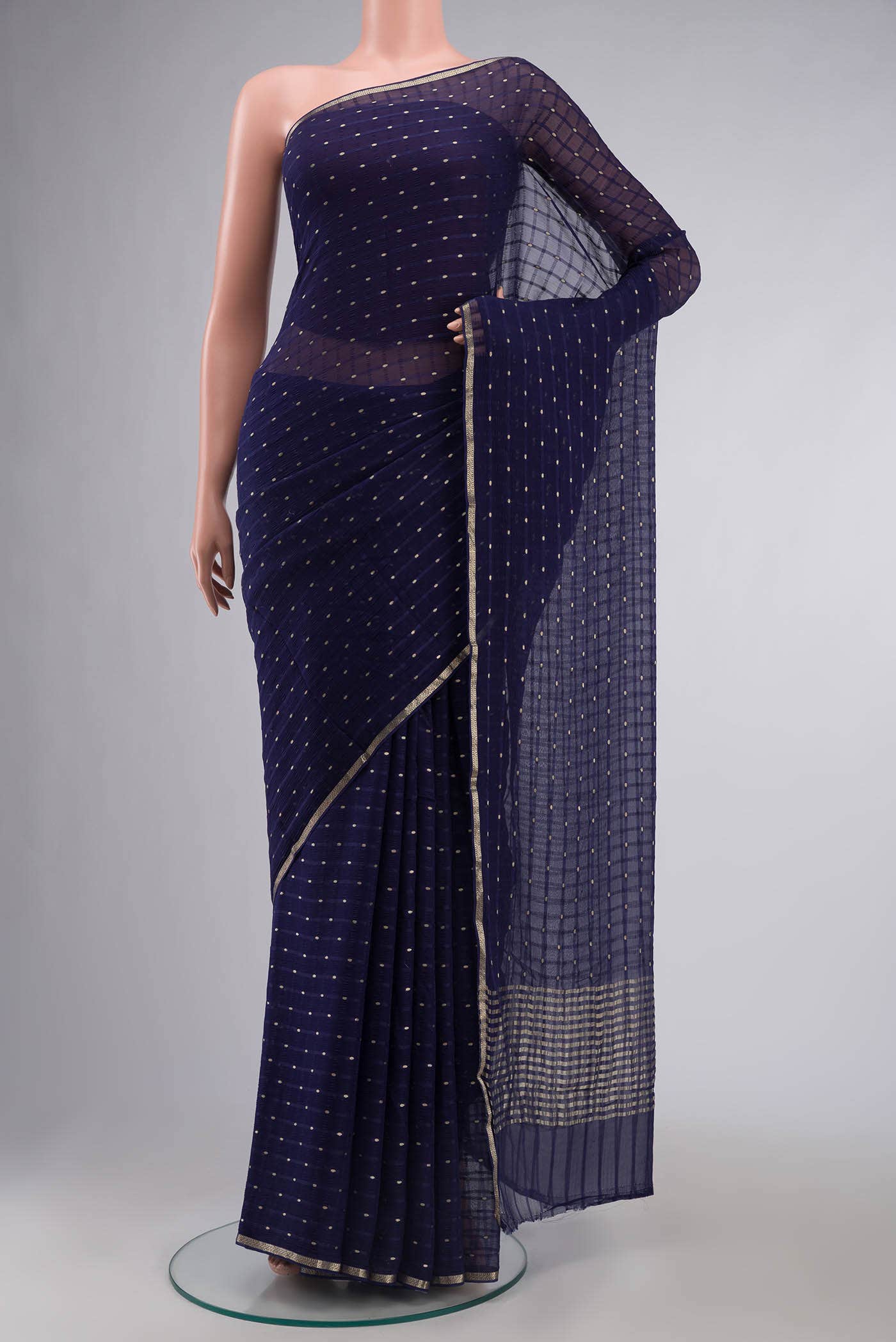 Navy Blue Mysore Chiffon Saree
