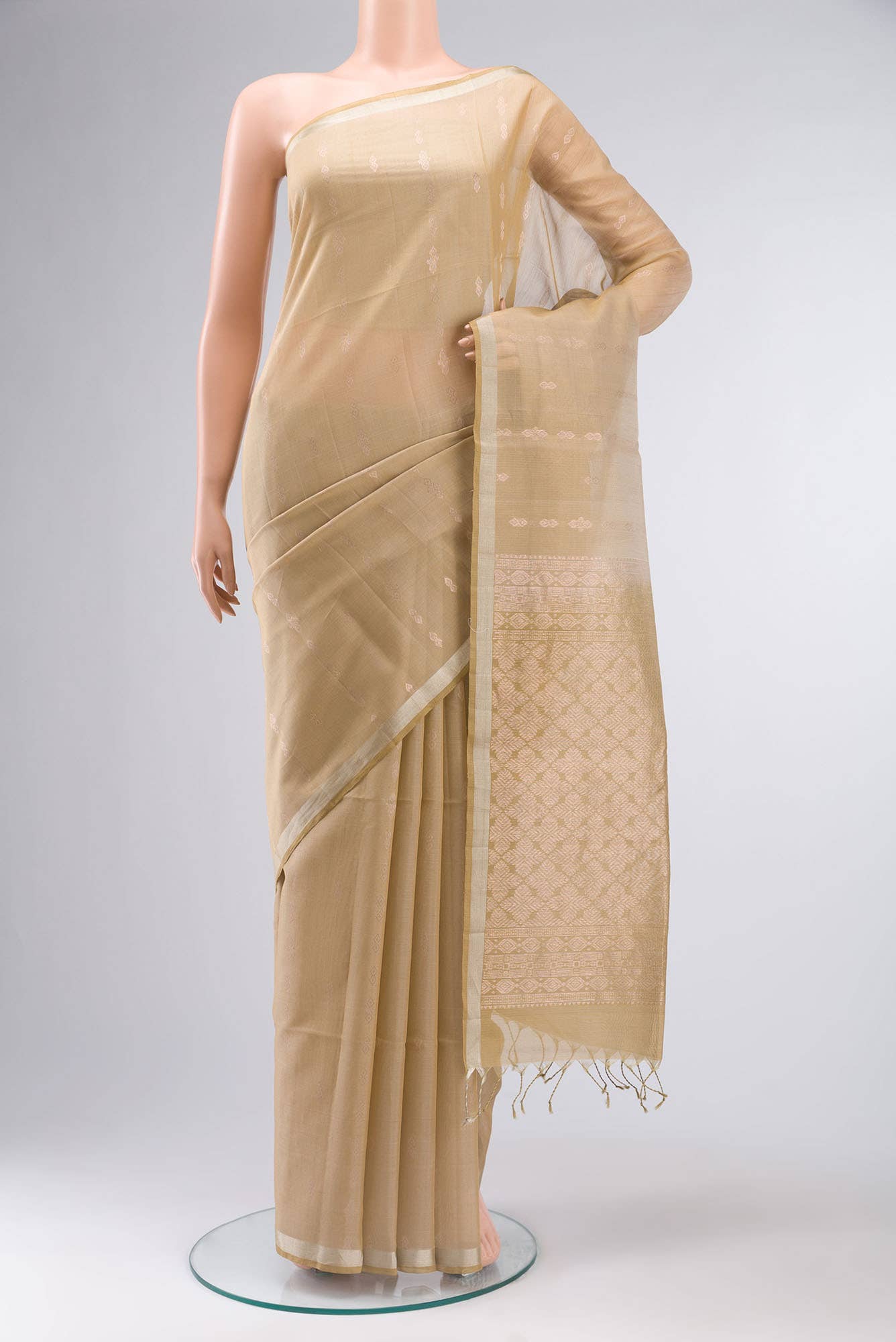 Beige Maheshwari Silk Cotton Saree