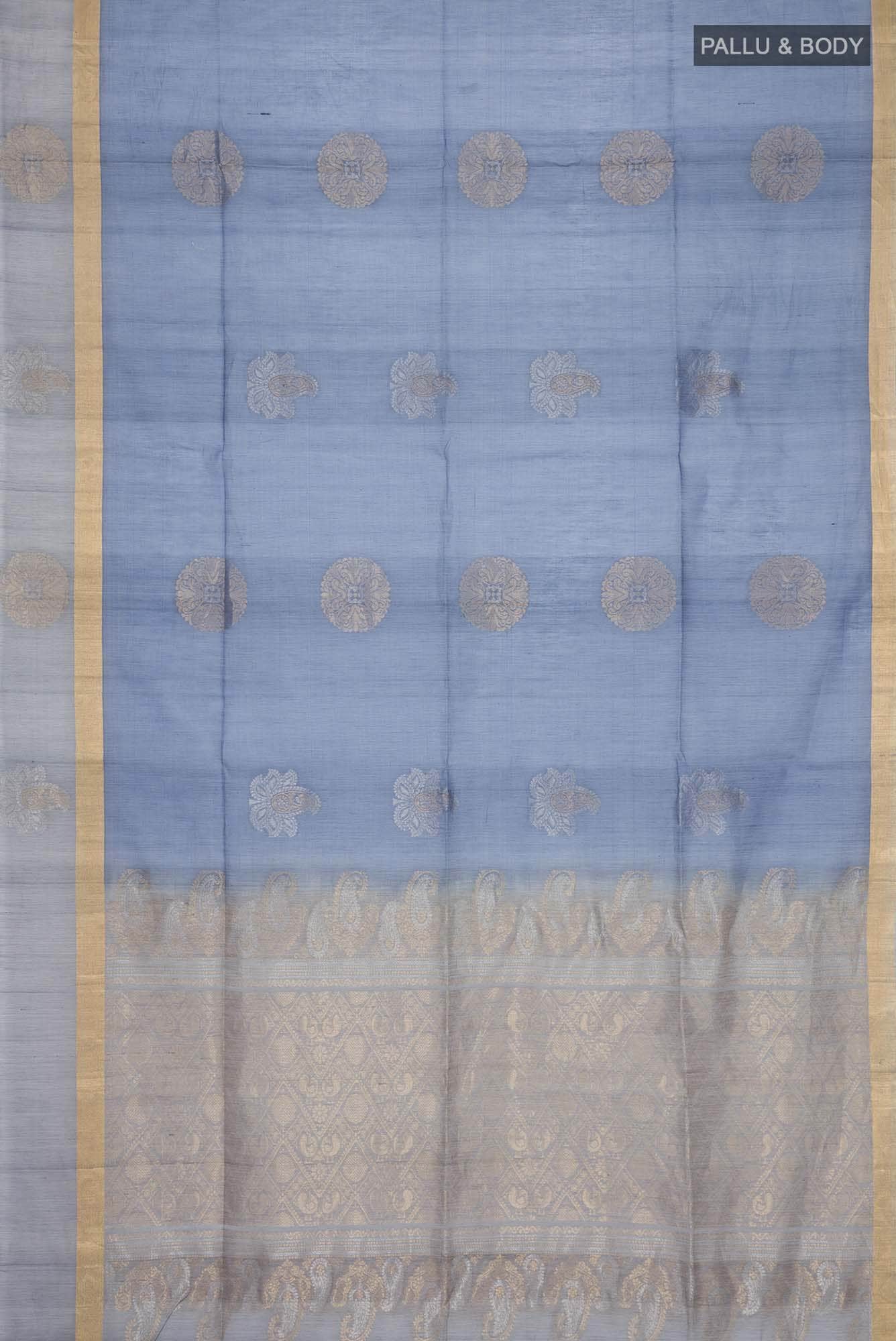 Blue Grey Silk Cotton Saree