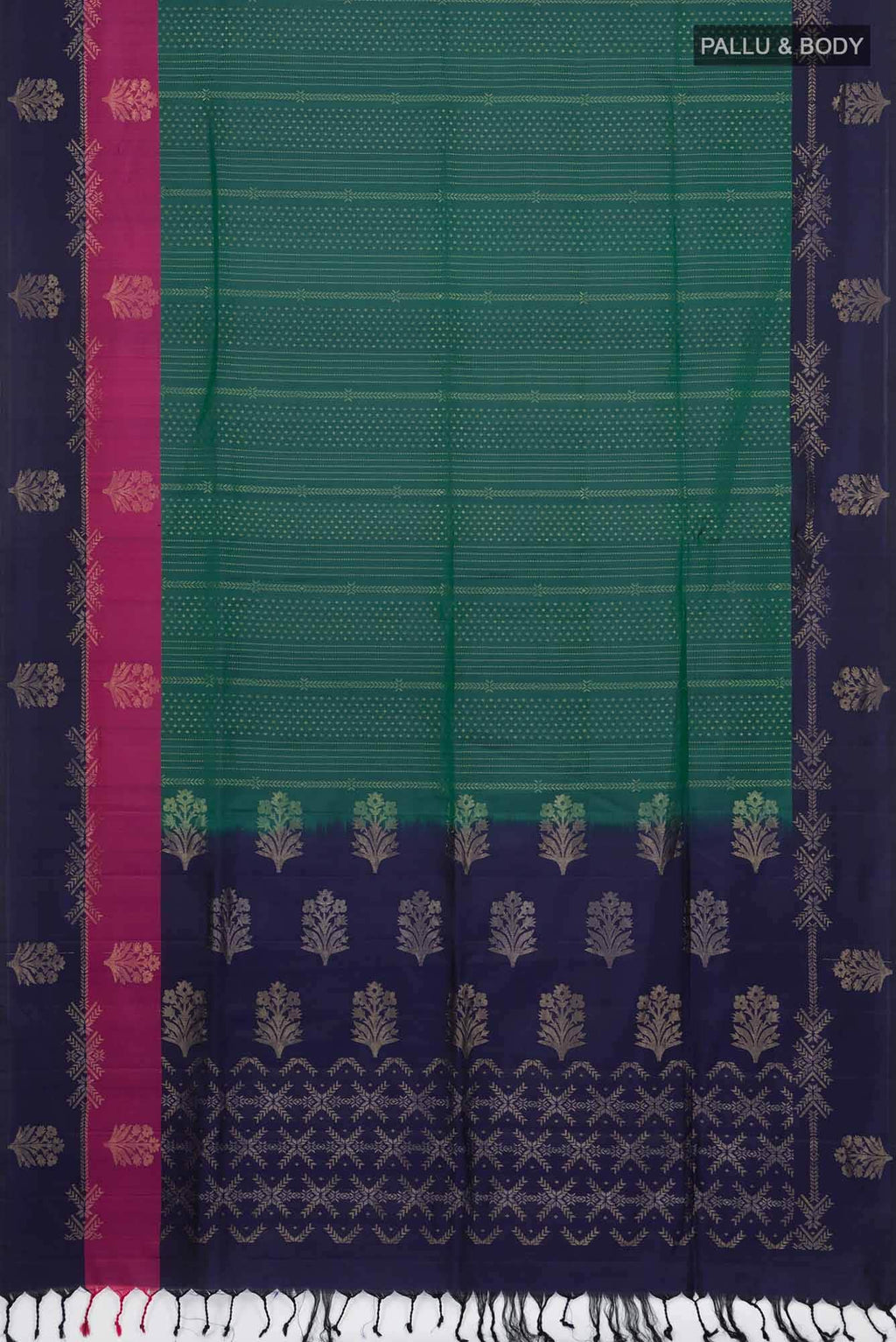 Green with Blue Dual Tone Soft Silk Saree