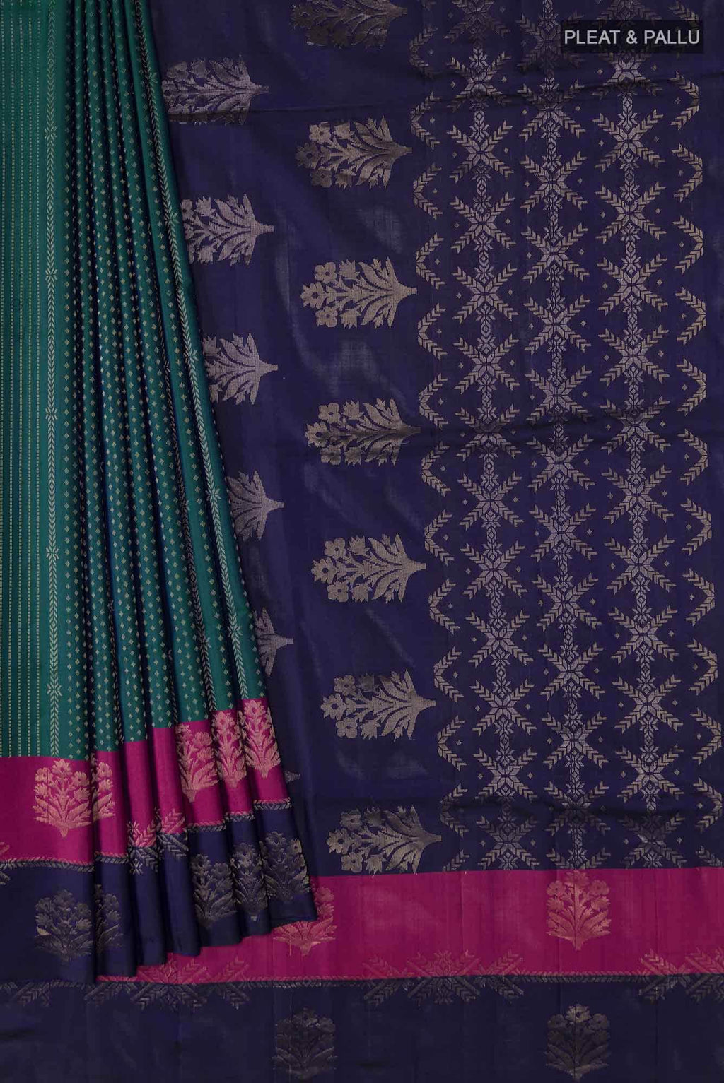 Green with Blue Dual Tone Soft Silk Saree