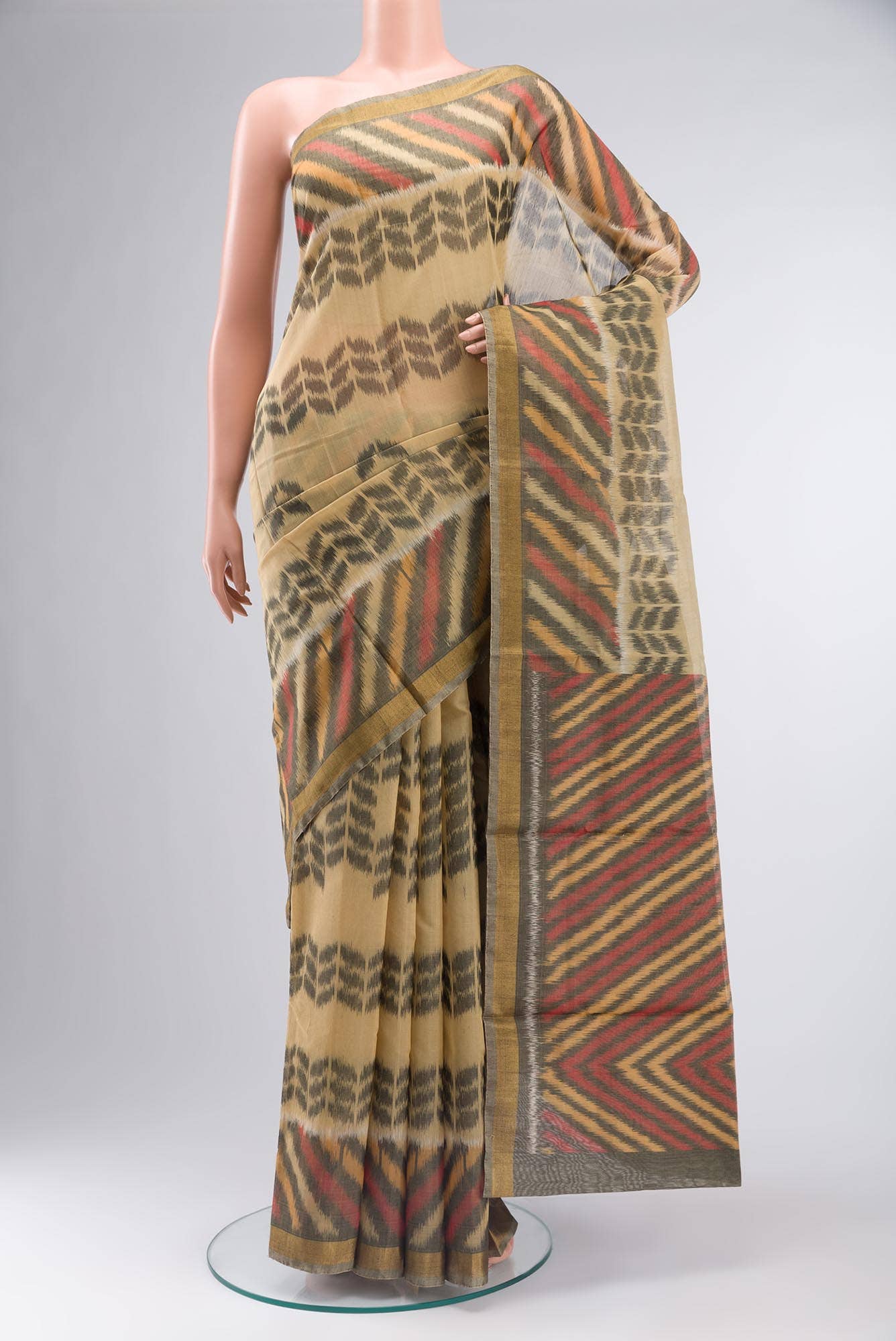 Beige Silk Cotton Saree