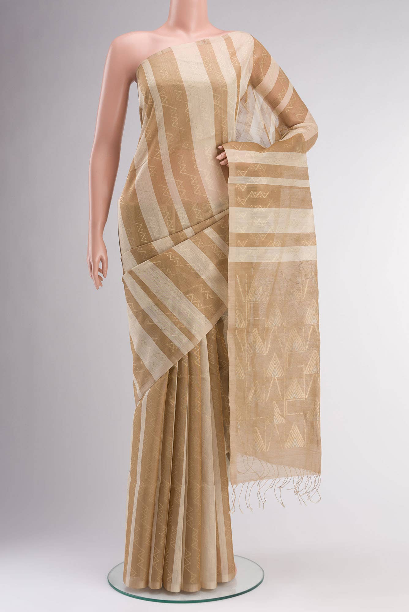 Beige Silk Cotton Saree