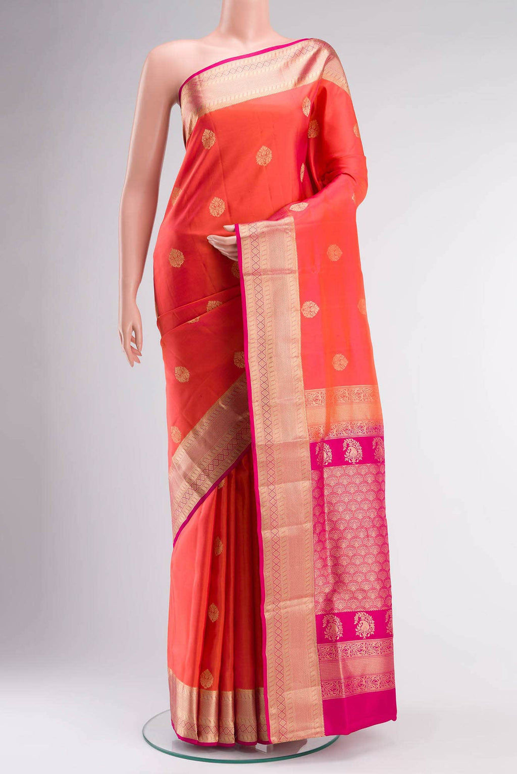Orange with Pink Dual Tone Soft Silk Saree
