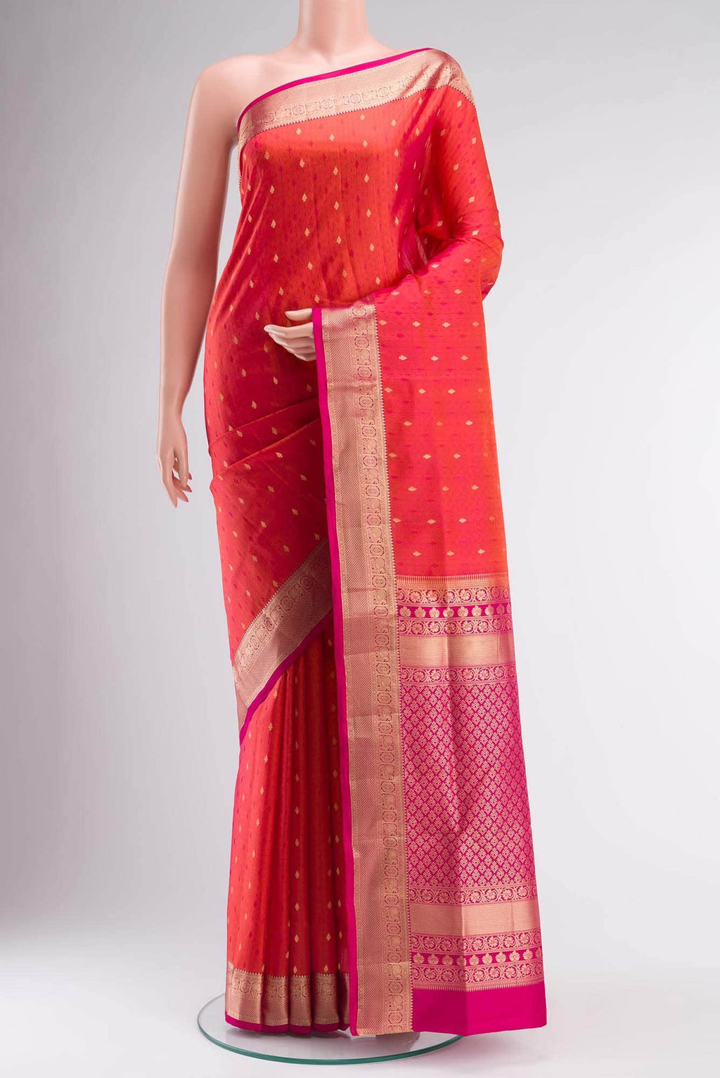 Pink with Orange Dual Tone Soft Silk Saree