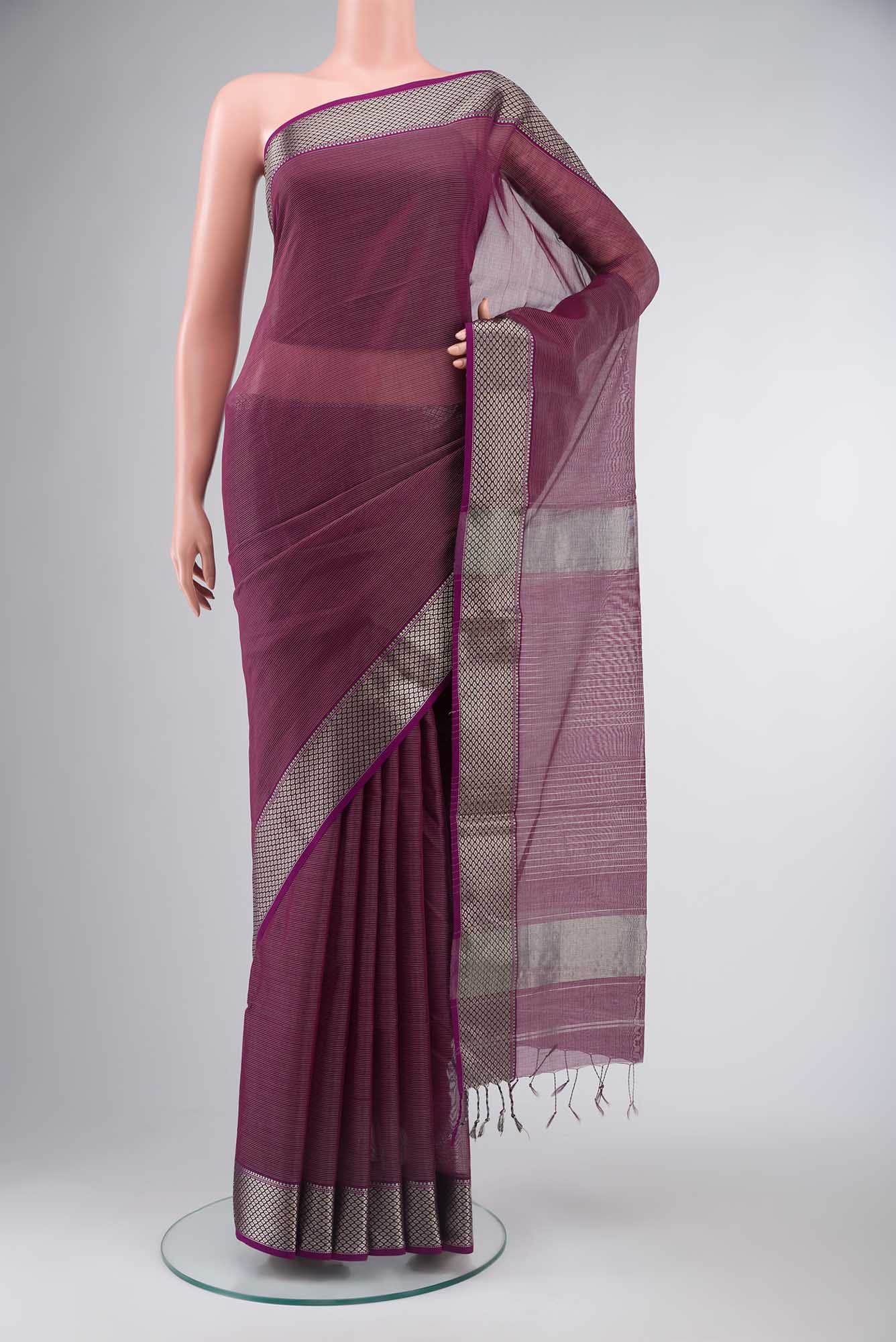 Magenta Maheshwari Silk Cotton Saree