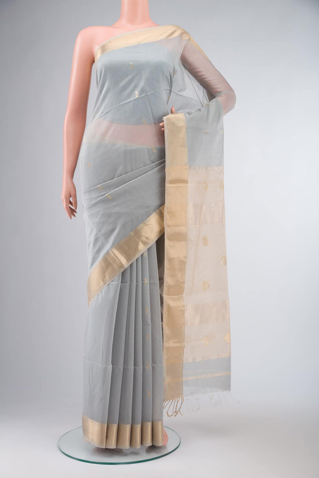 Grey Maheshwari Silk Cotton Saree