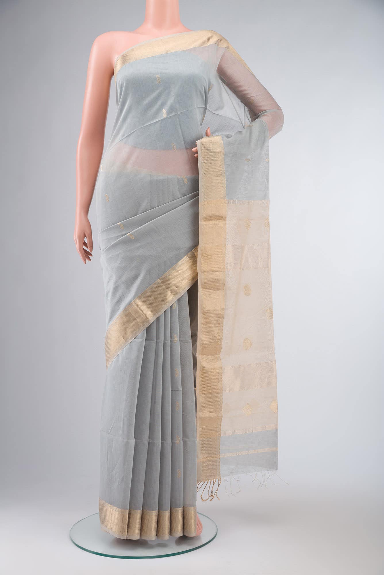 Grey Maheshwari Silk Cotton Saree