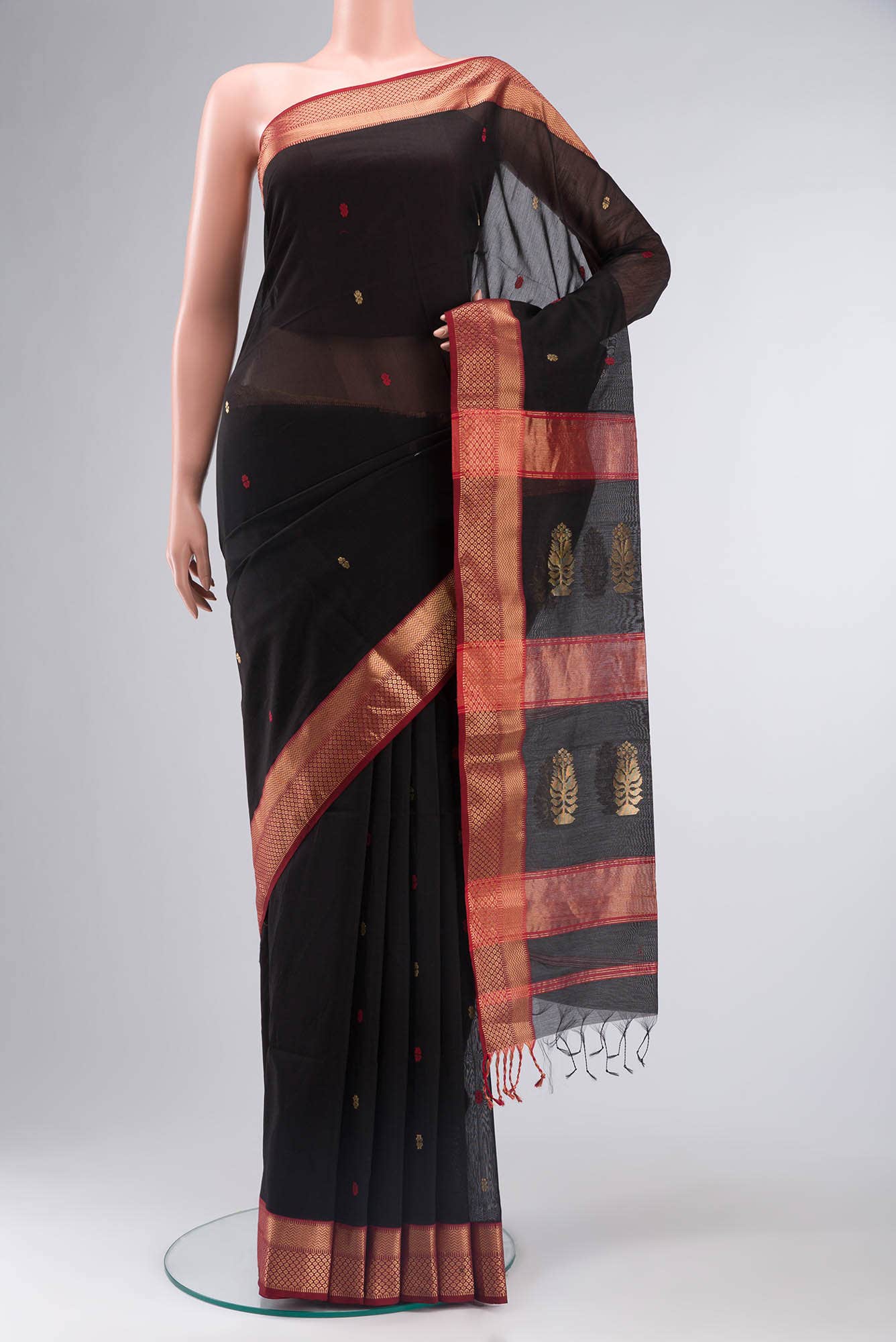 Black Maheshwari Silk Cotton Saree