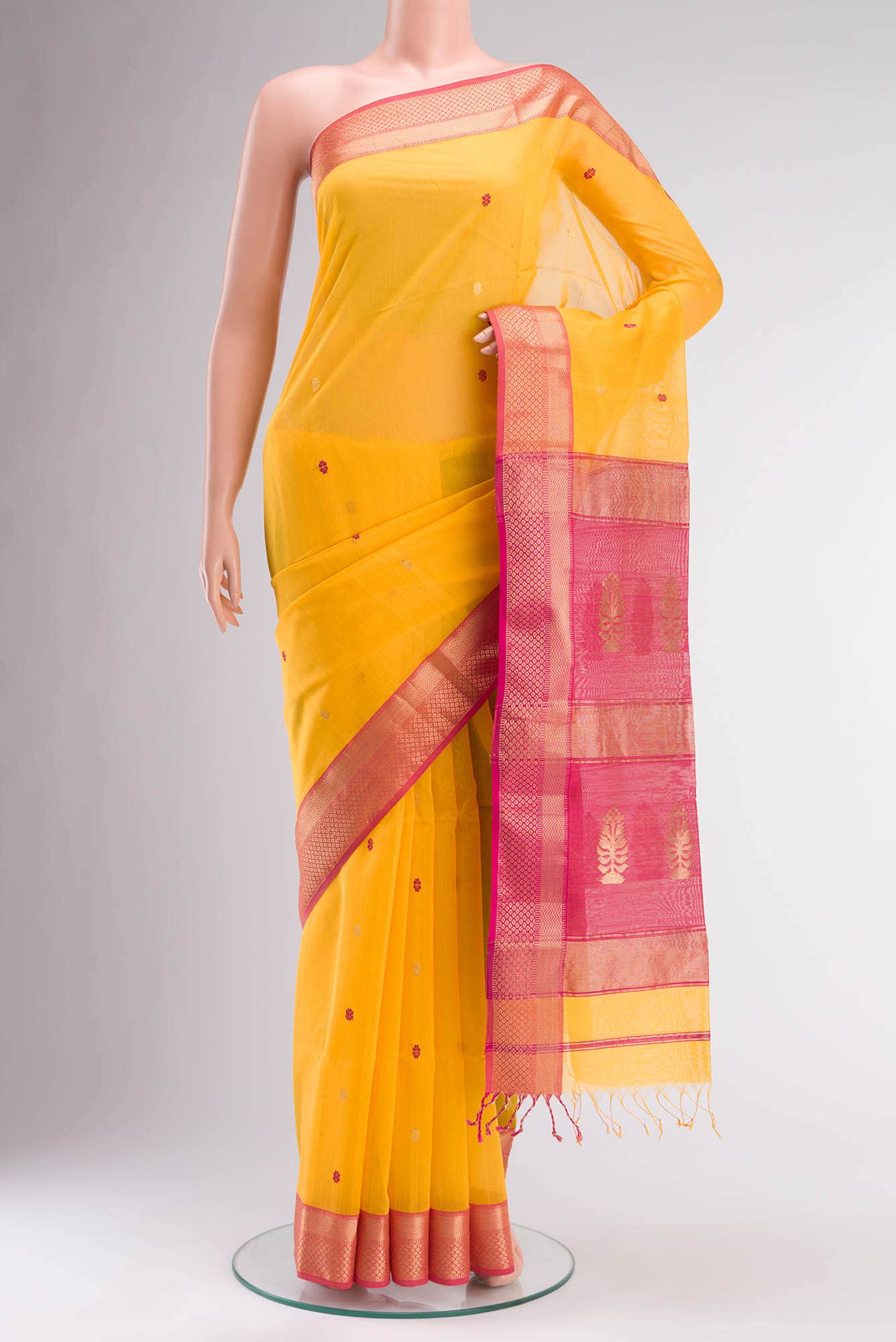 Yellow Maheshwari Silk Cotton Saree