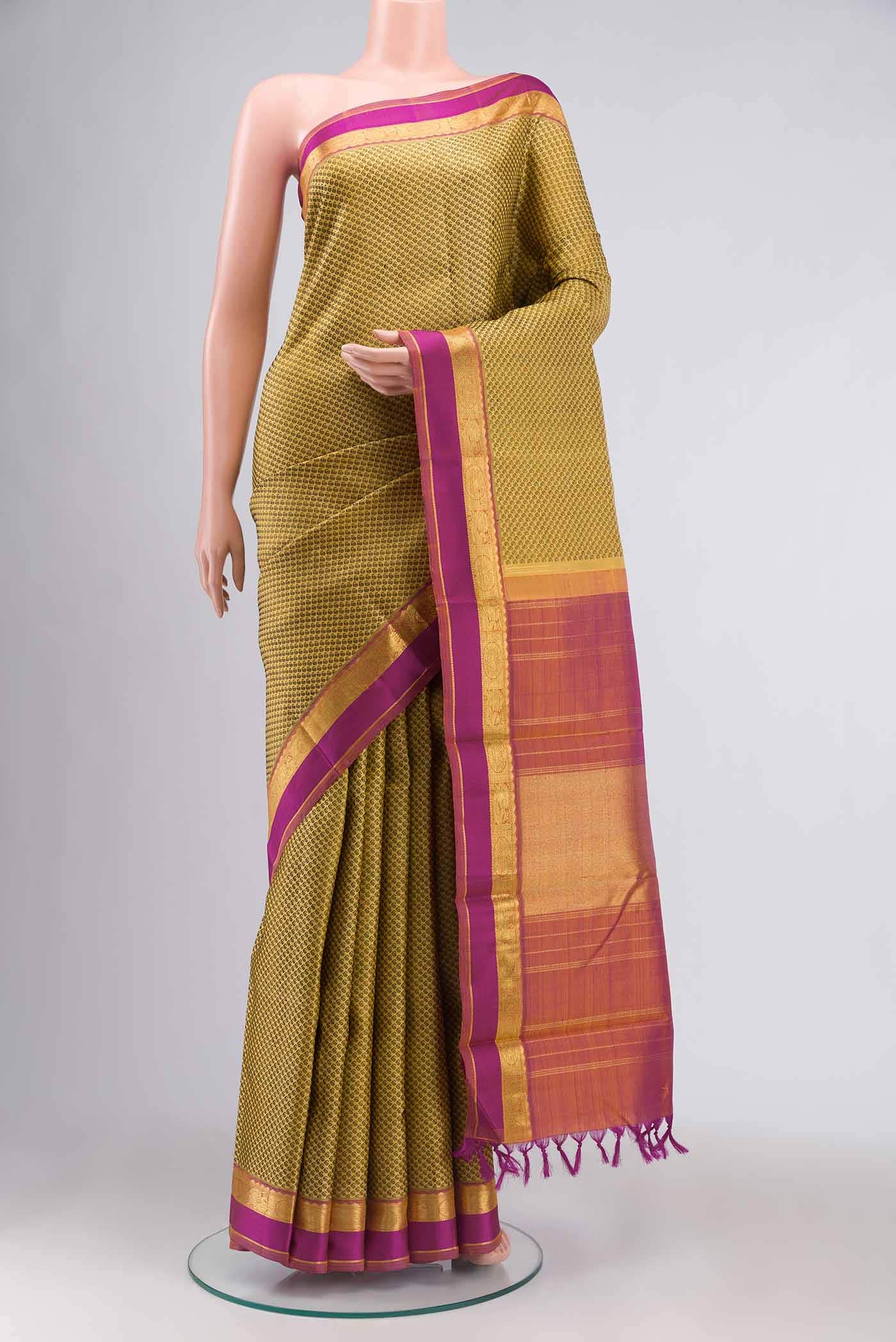 Pure Silk Pure Zari Yellow Kanchipuram Saree