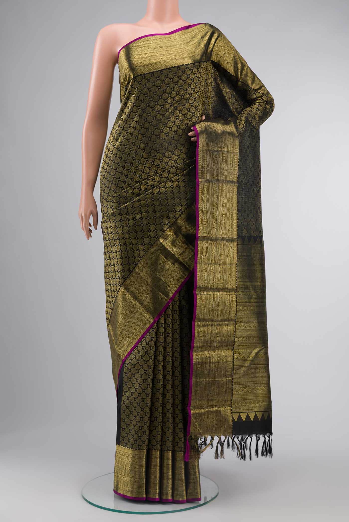 Pure Silk Pure Zari Black Kanchipuram Saree