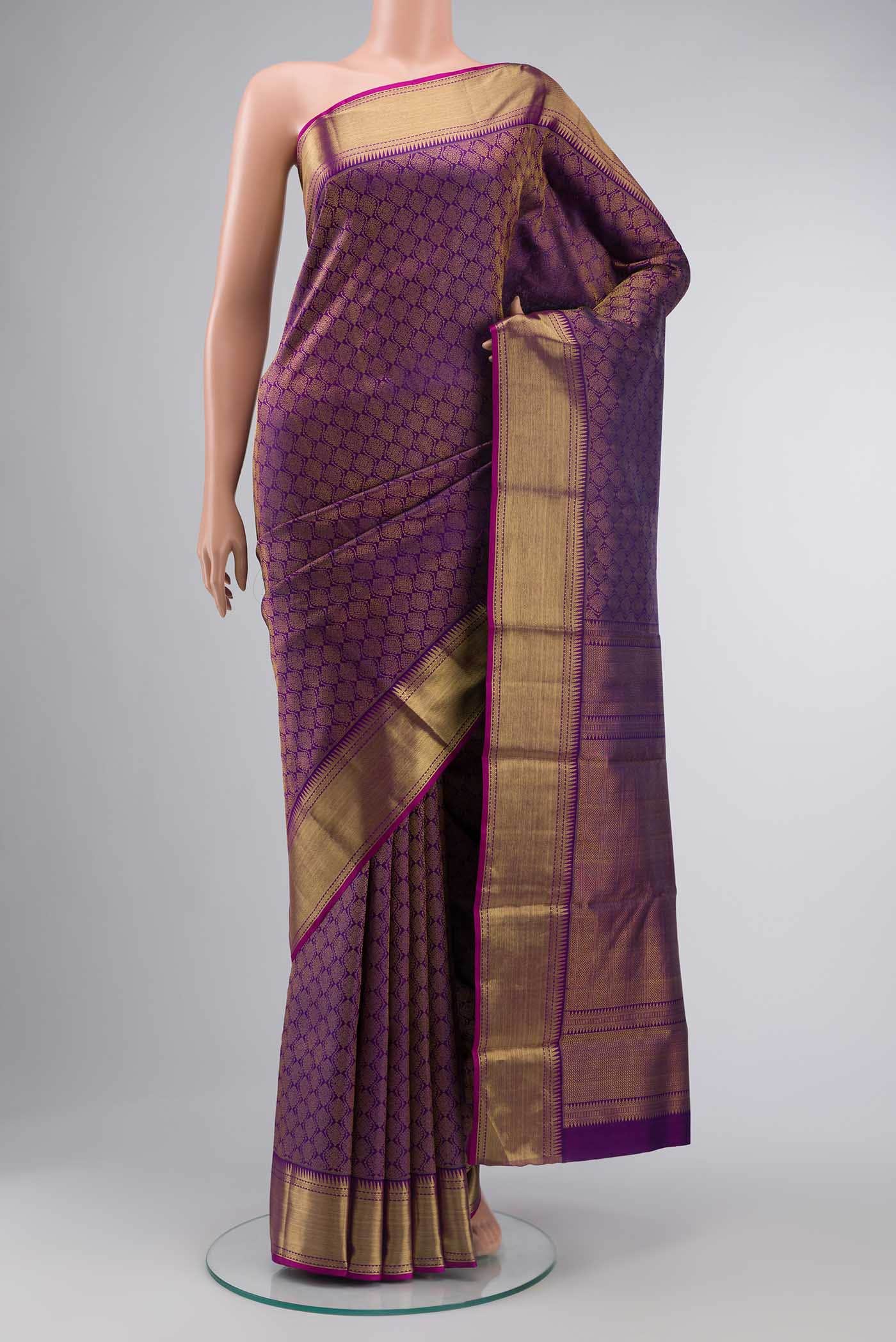 Pure Silk Pure Zari Violet Kanchipuram Saree