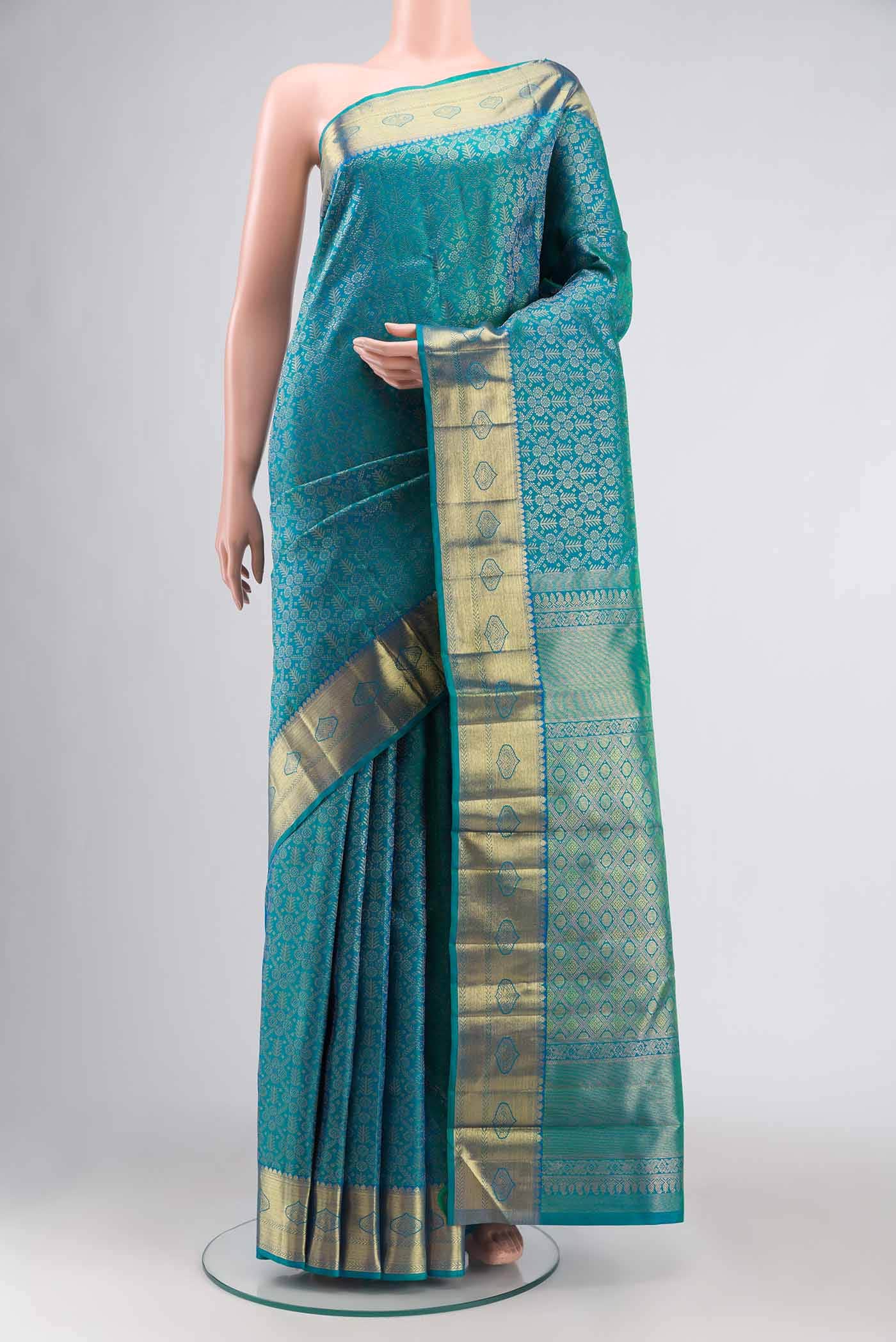 Pure Silk Pure Zari Blue Kanchipuram Saree