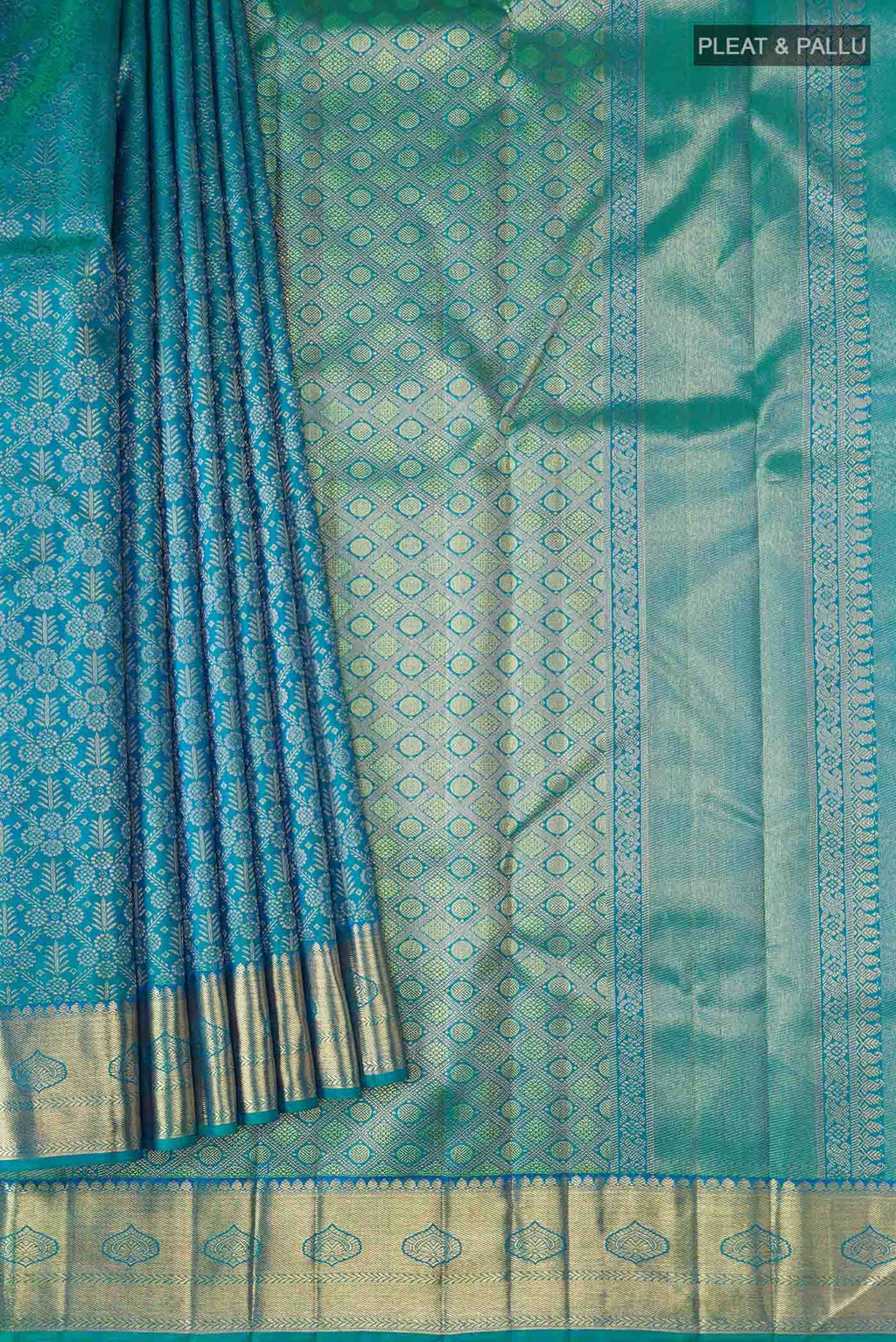 Pure Silk Pure Zari Blue Kanchipuram Saree