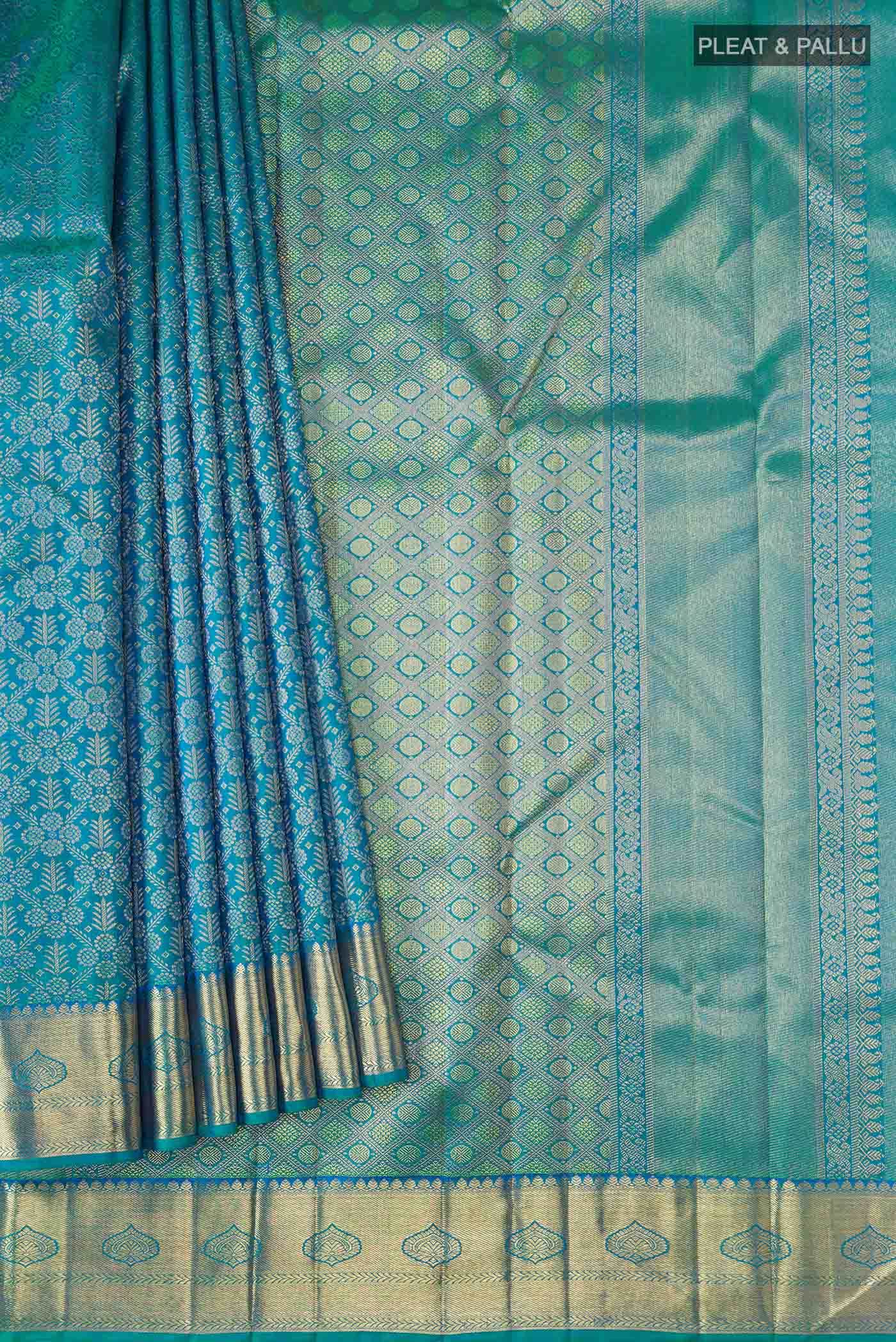 Pure Silk Pure Zari Blue Kanchipuram Saree