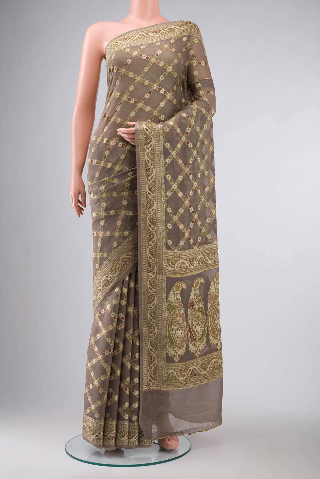 Brown Banarasi Georgette Saree