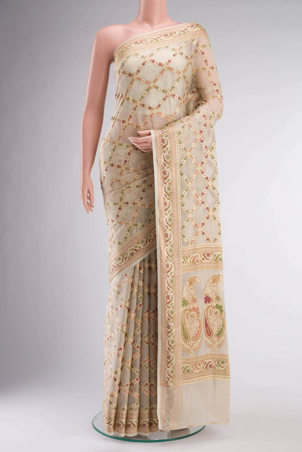 Beige Banarasi Georgette Saree