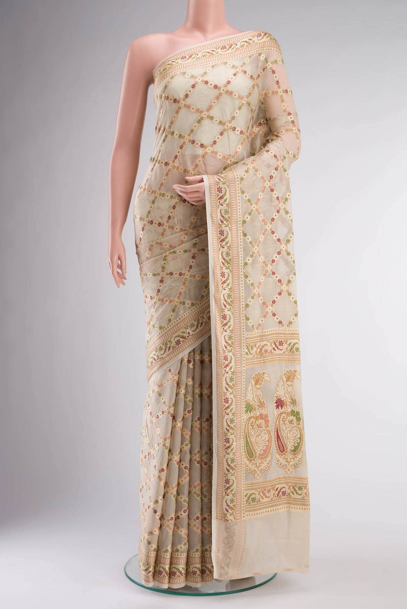 Beige Banarasi Georgette Saree