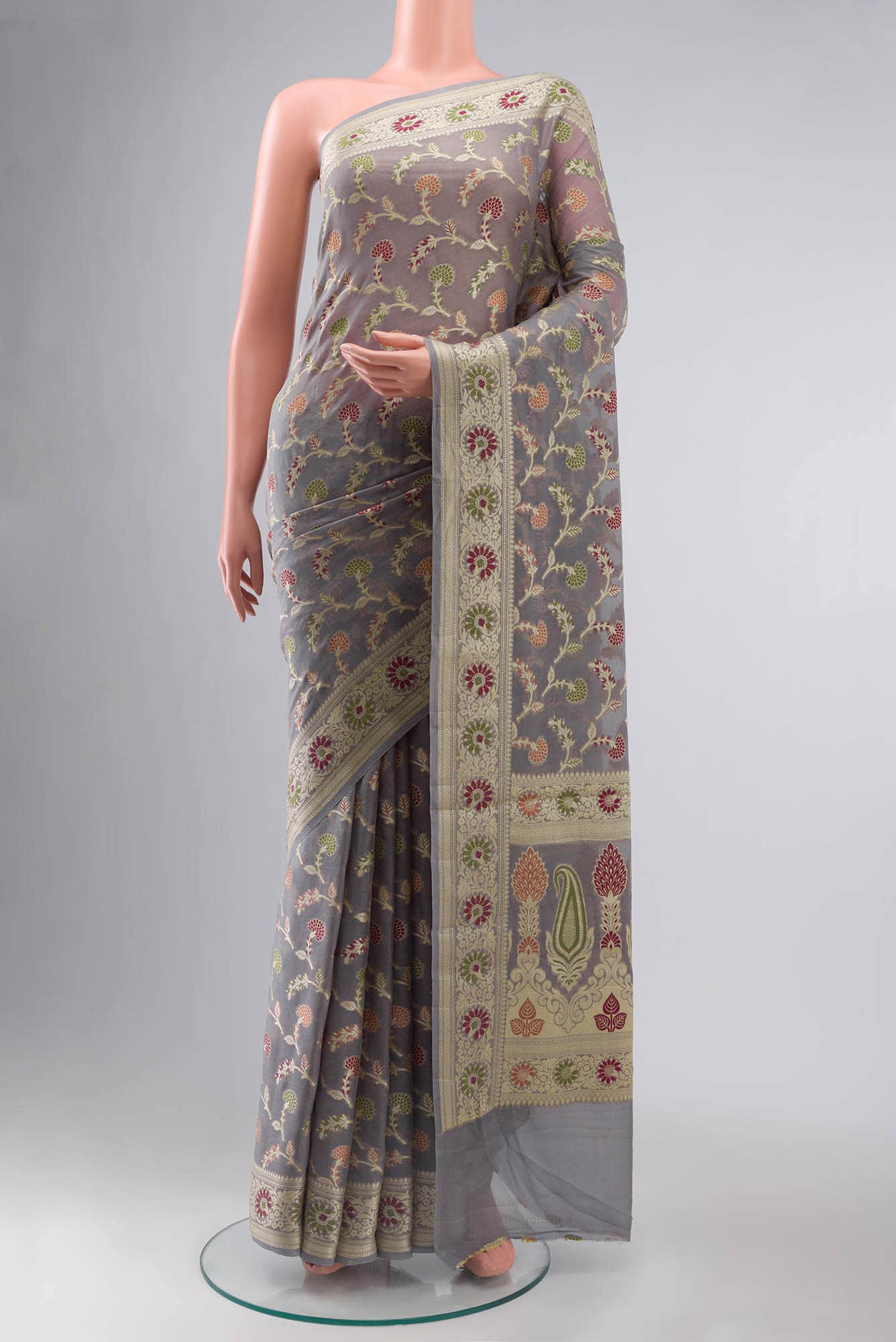 Grey Banarasi Georgette Saree