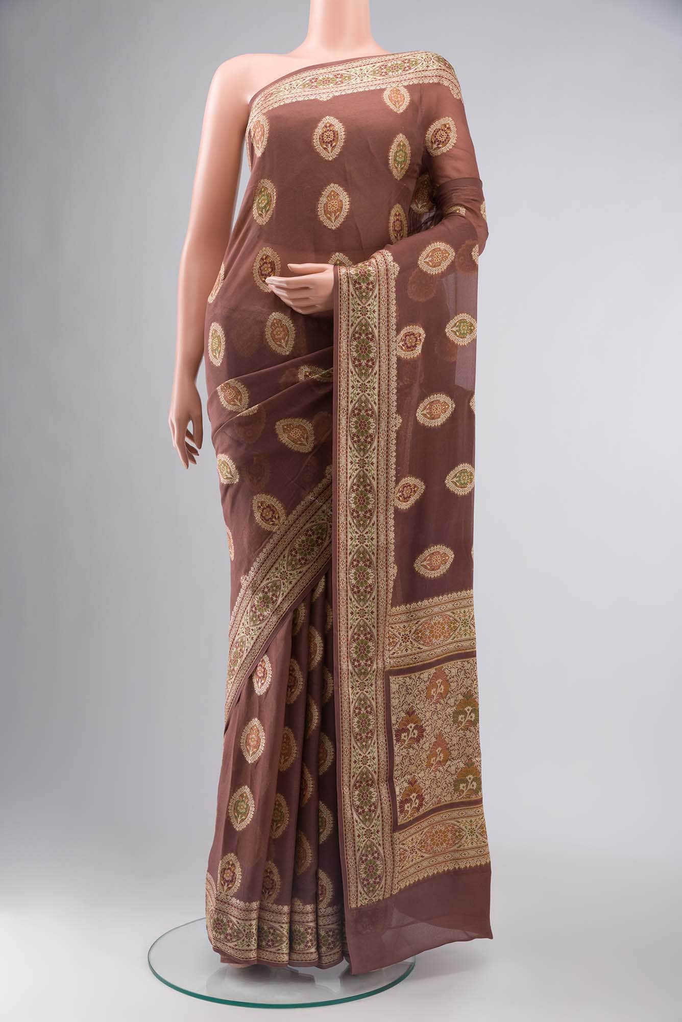 Brown Banarasi Georgette Saree