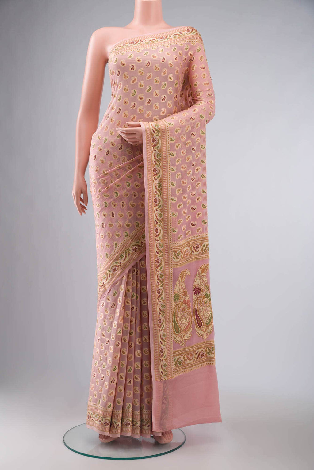 Peach Banarasi Georgette Saree