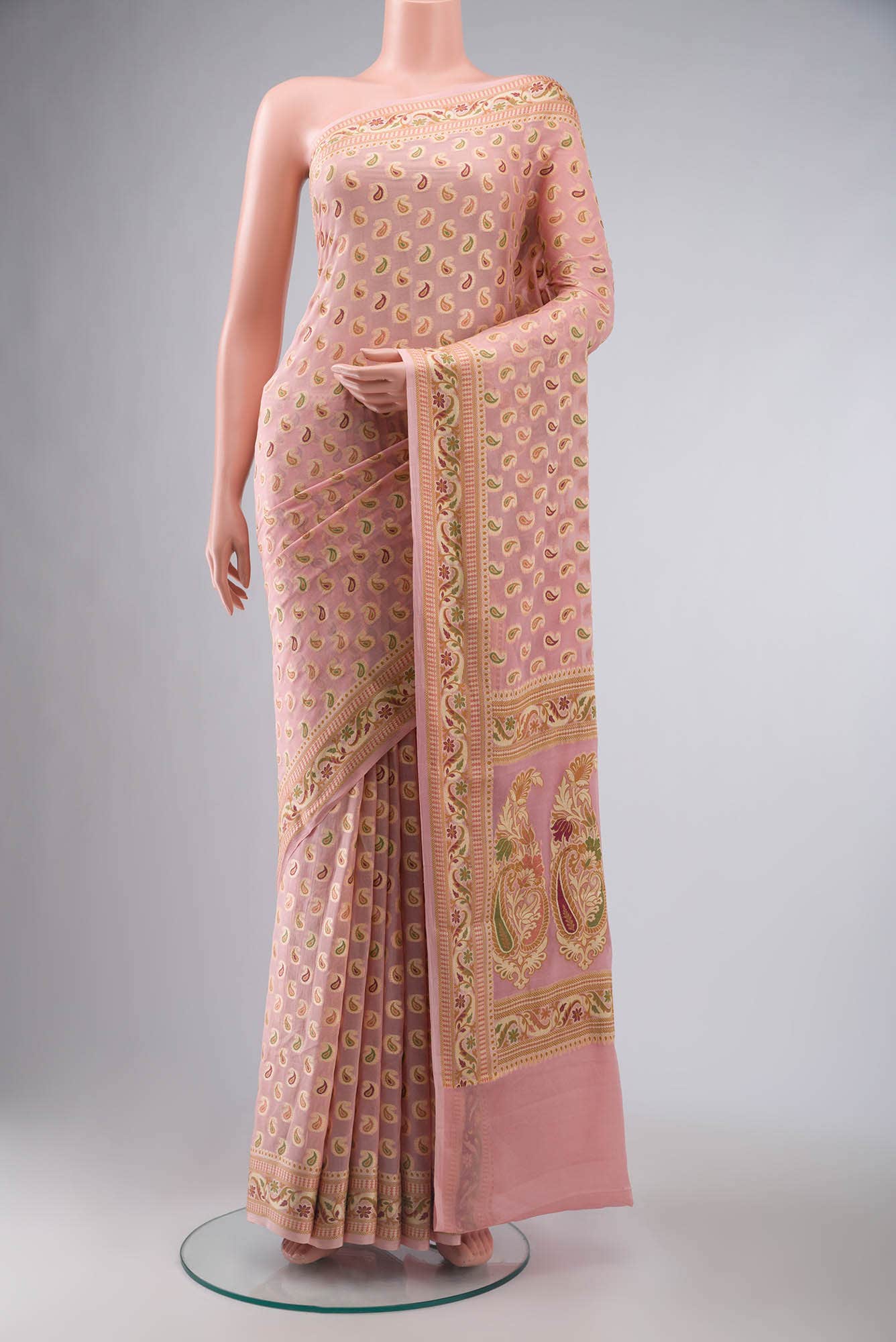 Peach Banarasi Georgette Saree