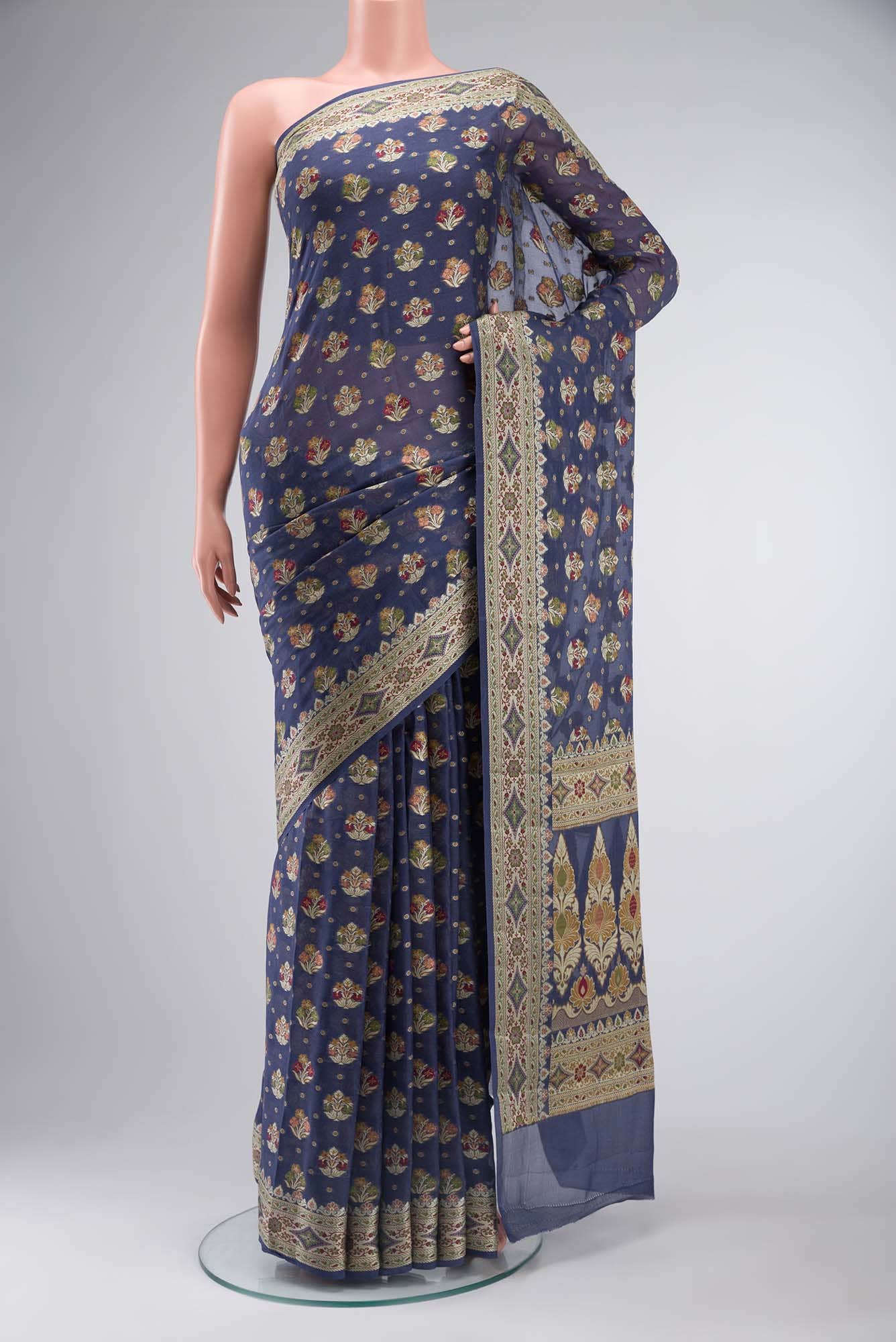 Blue Banarasi Georgette Saree