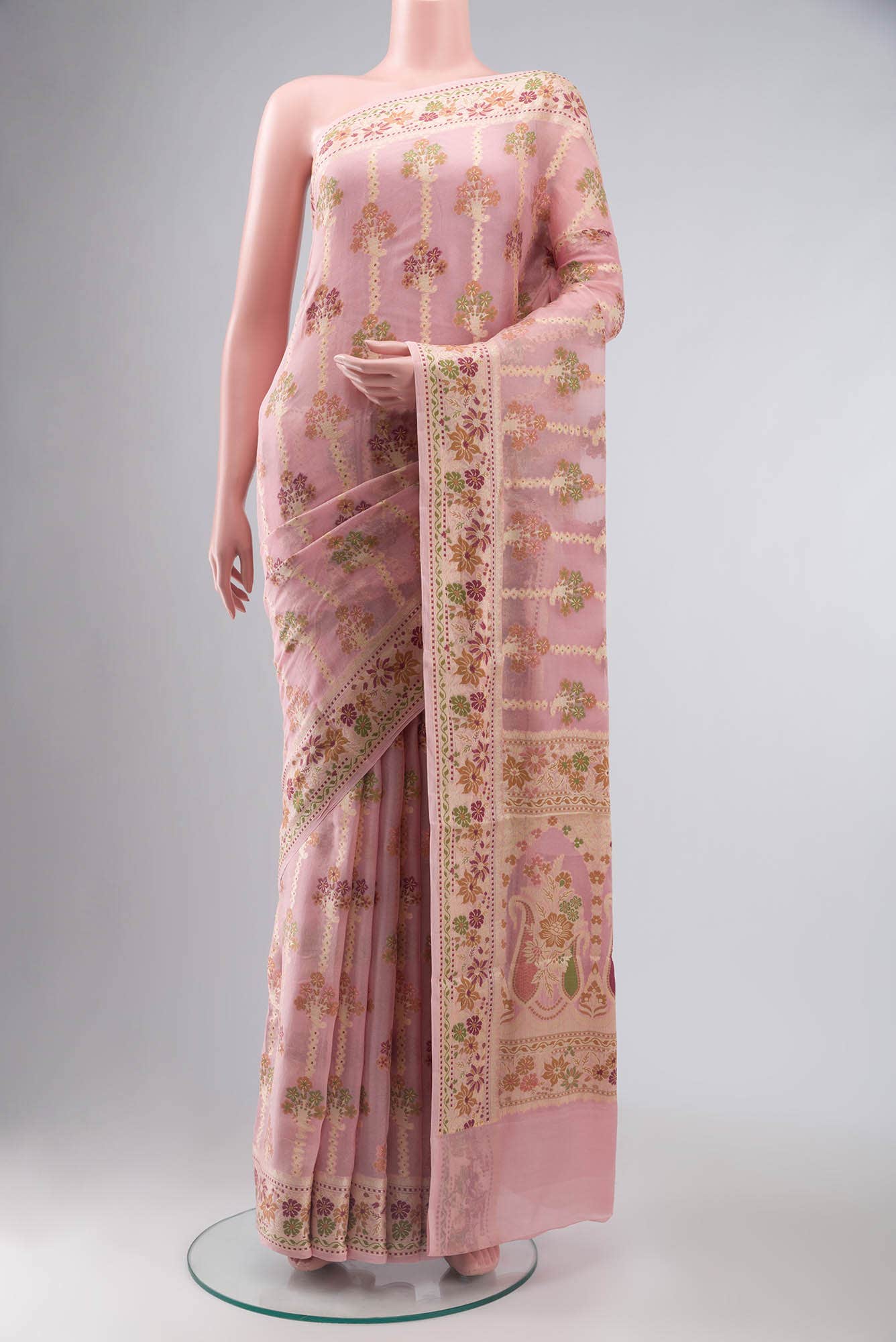 Peach Banarasi Georgette Saree