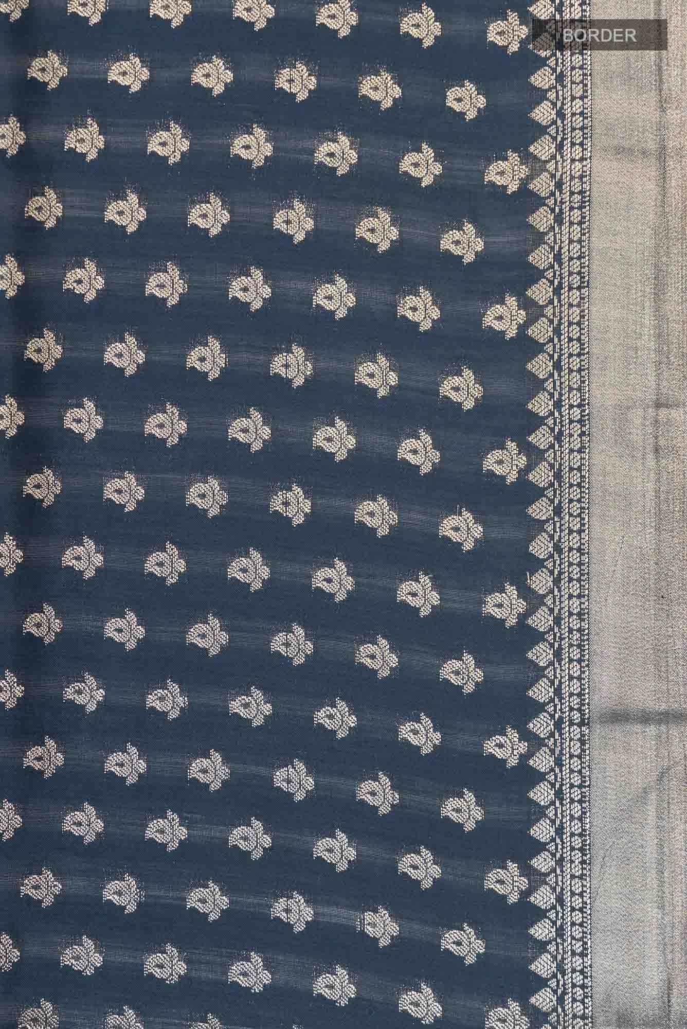 Blue Grey Banarasi Raw Silk Saree