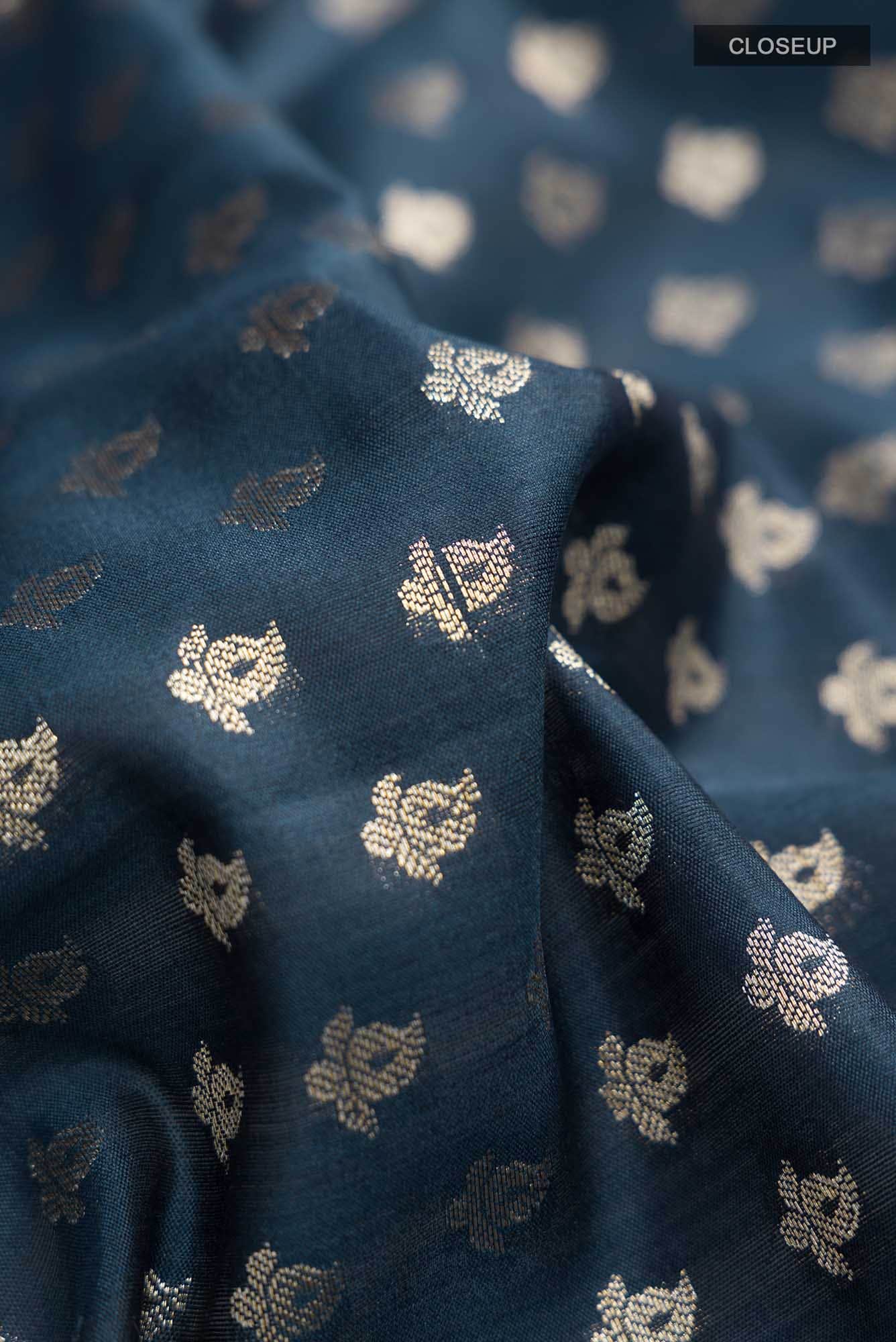 Blue Grey Banarasi Raw Silk Saree