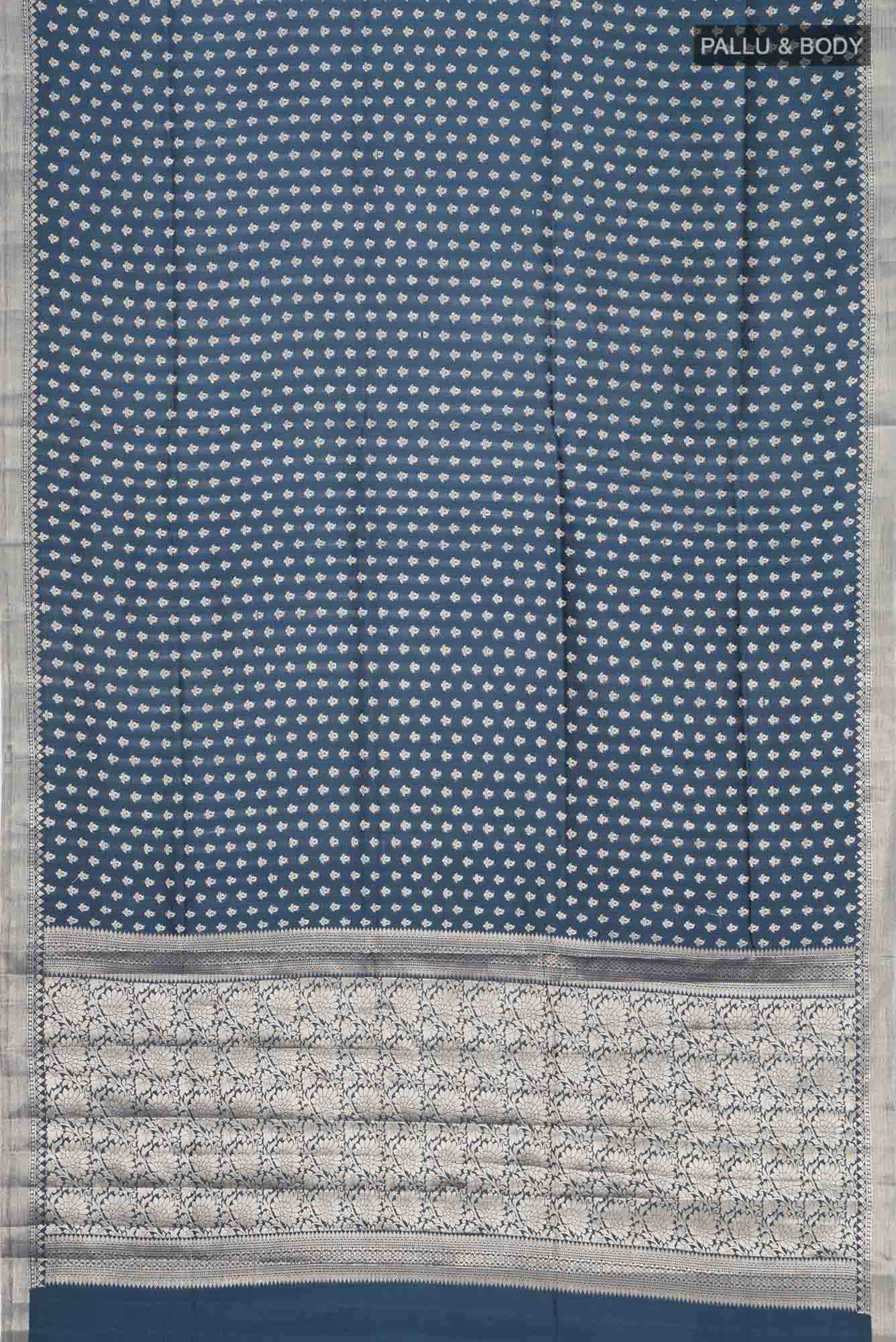 Blue Grey Banarasi Raw Silk Saree