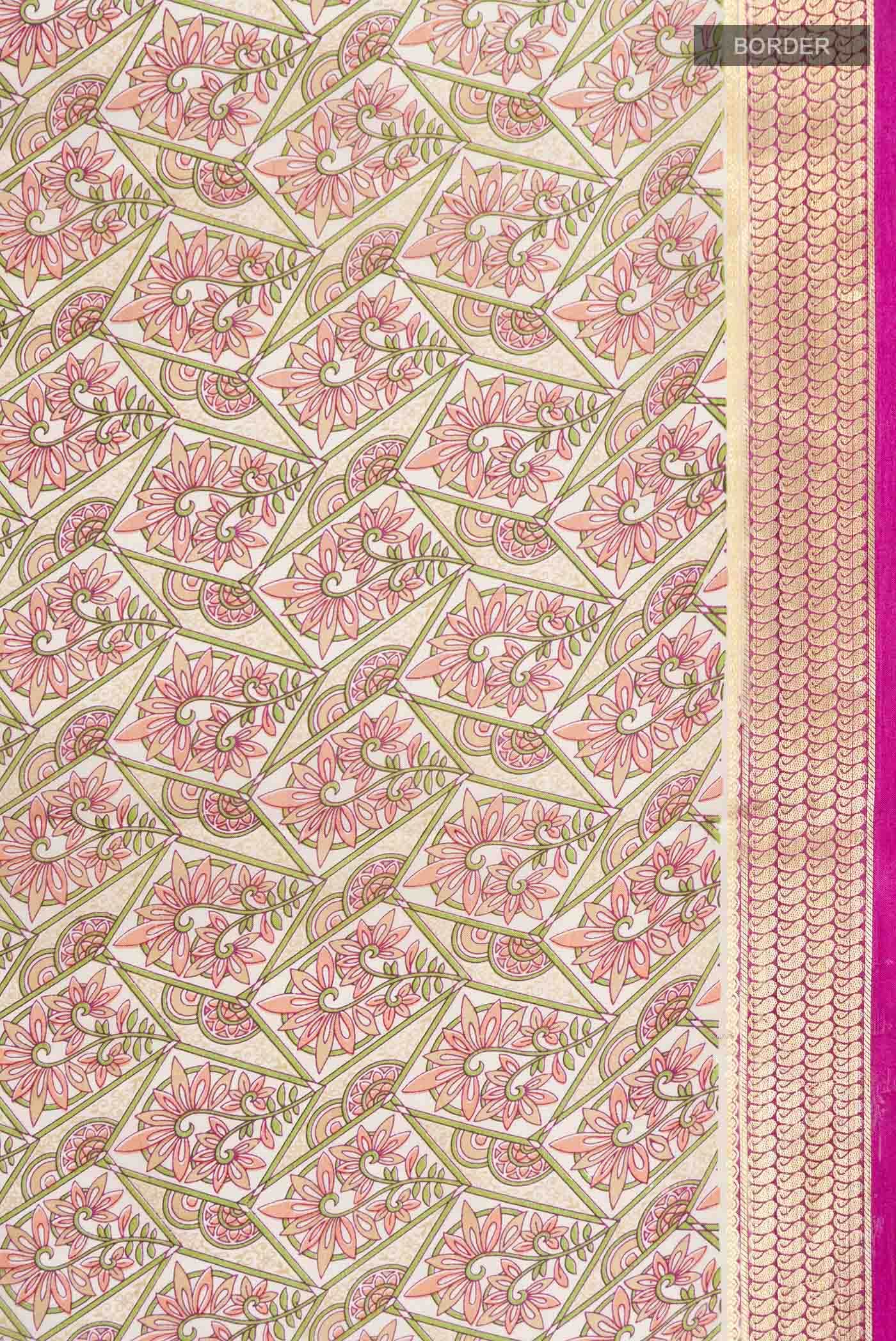 Beige Printed Silk Saree