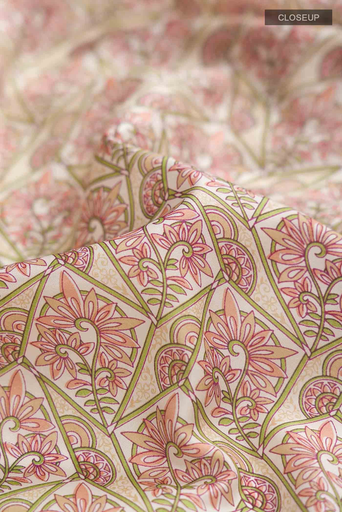 Beige Printed Silk Saree