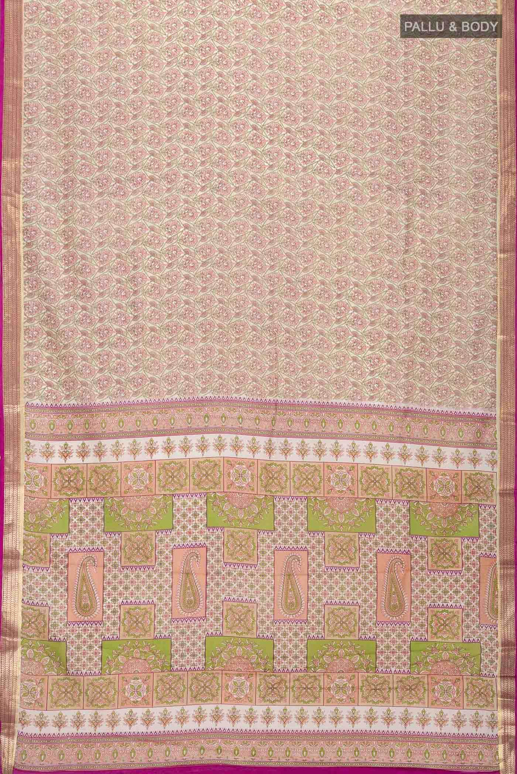 Beige Printed Silk Saree