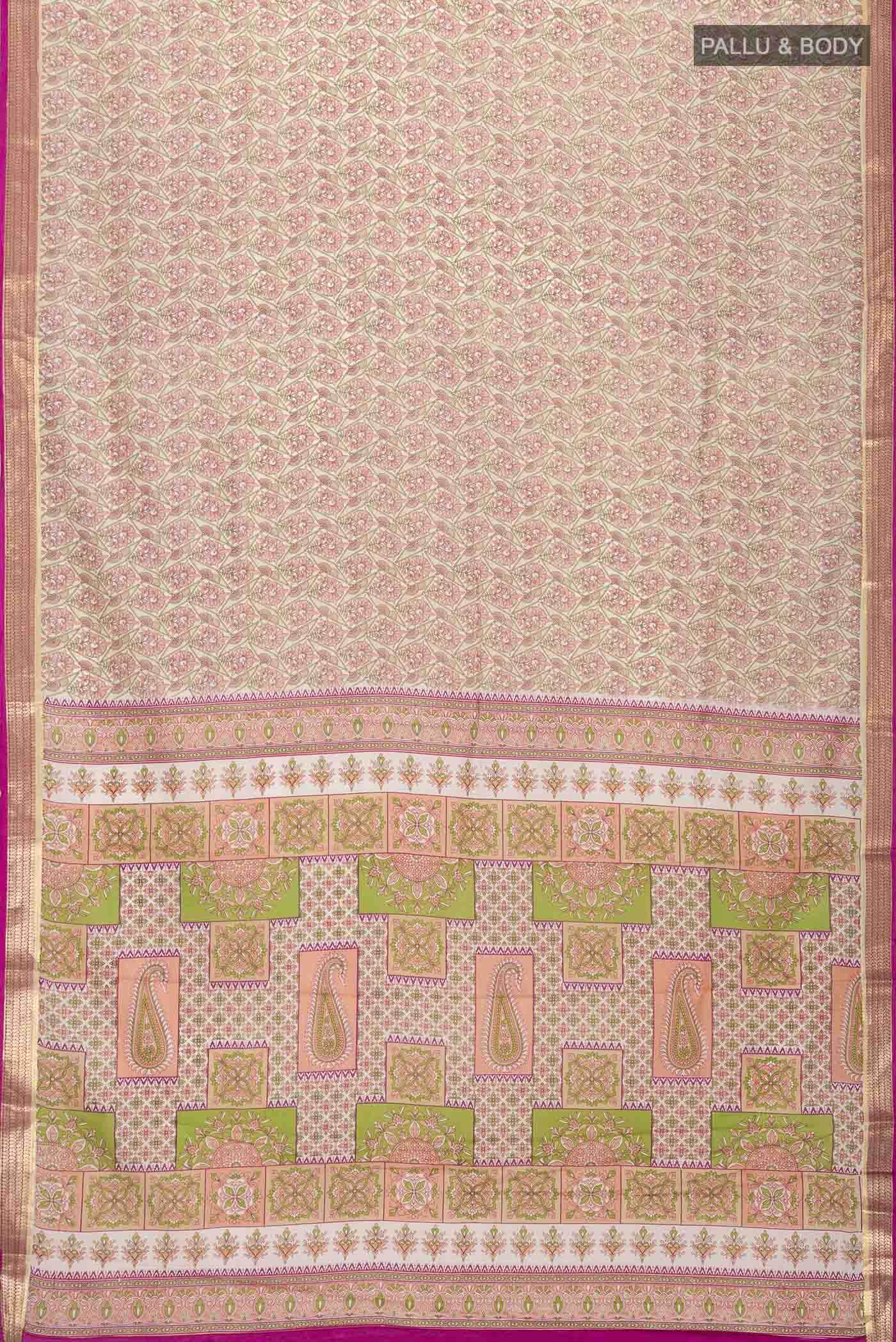 Beige Printed Silk Saree
