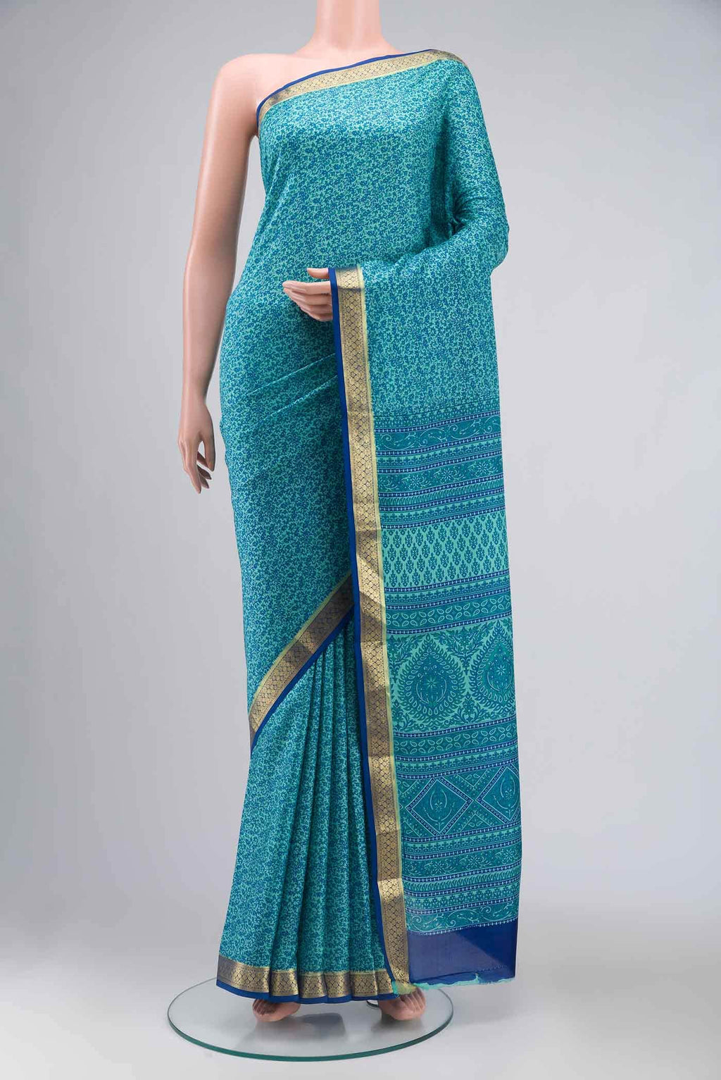 Blue Printed Silk Saree