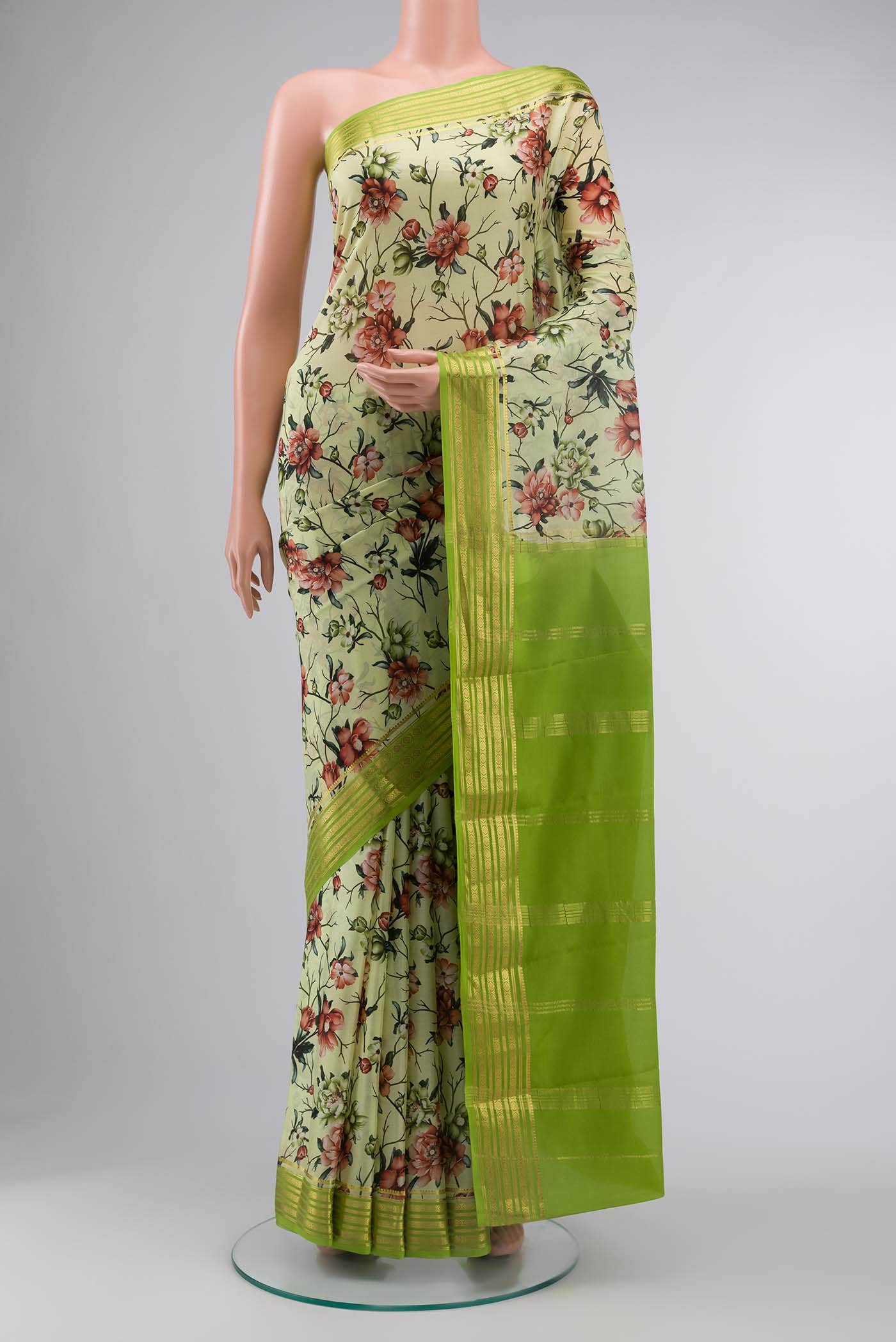 Light Green Mysore Crepe Saree