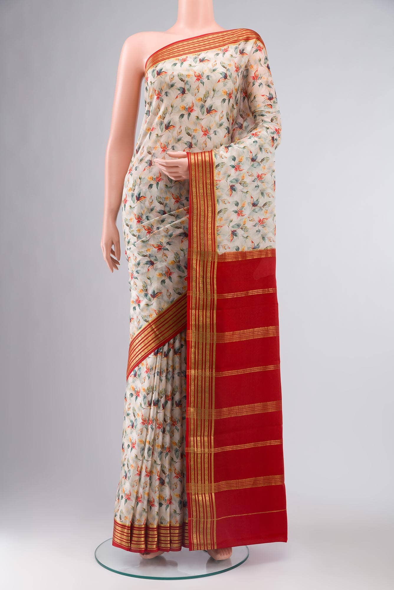 Beige Mysore Crepe Saree