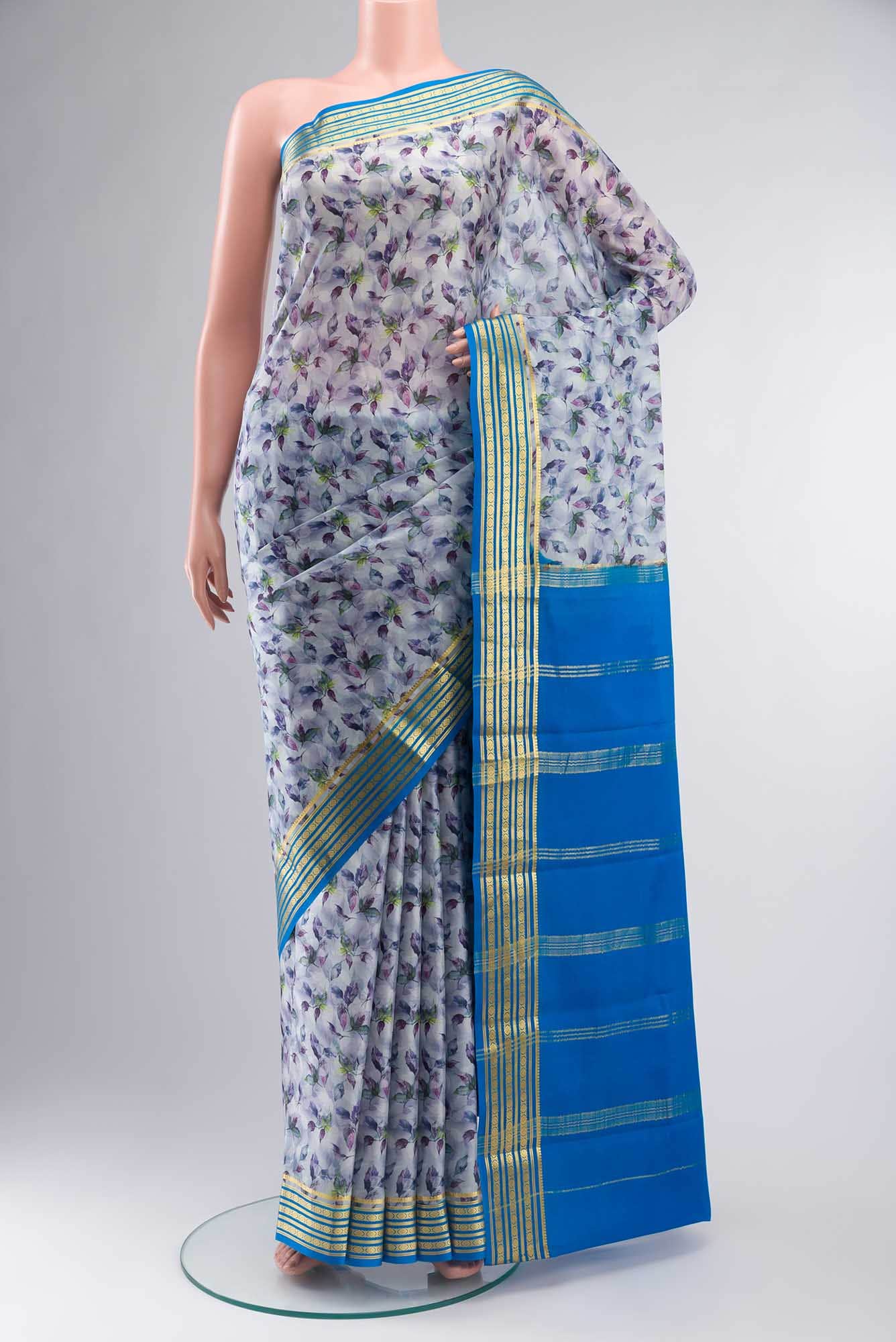 Blue Crepe Saree