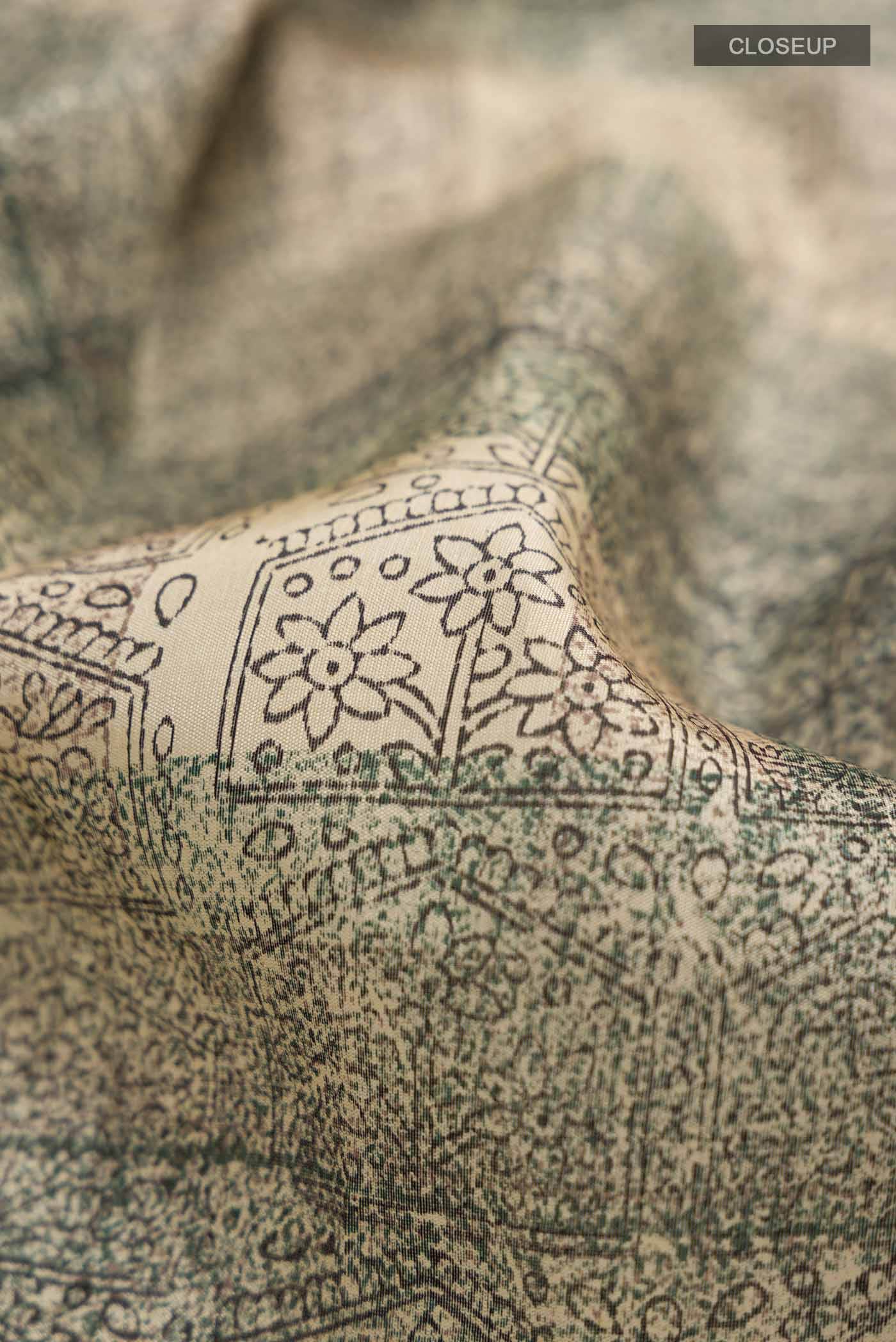 Beige Printed Silk Saree
