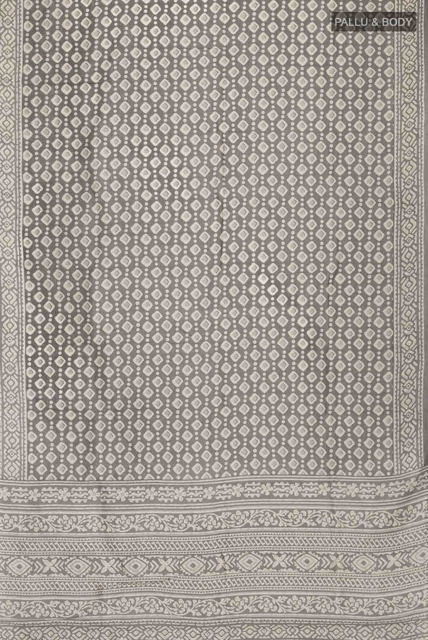 Grey Printed Silk Saree