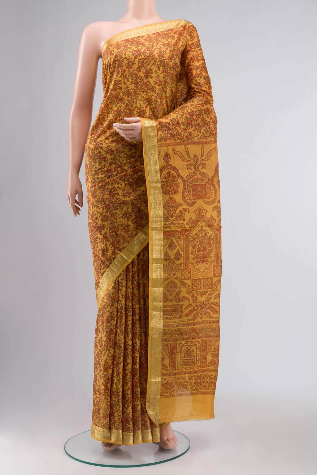 Mustard Printed Silk Saree