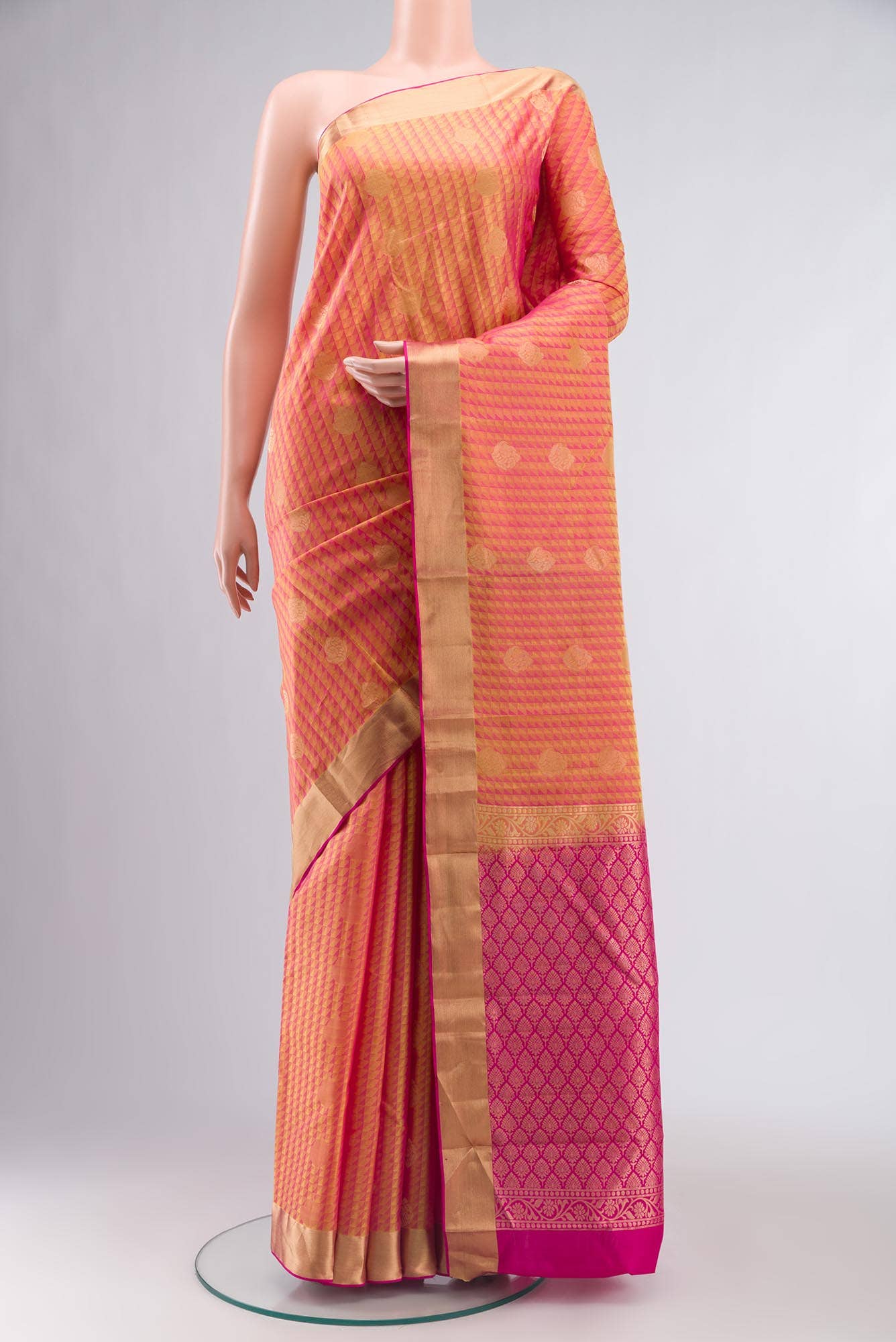 Yellow with Pink Dual Tone Kanchipuram Silk Saree