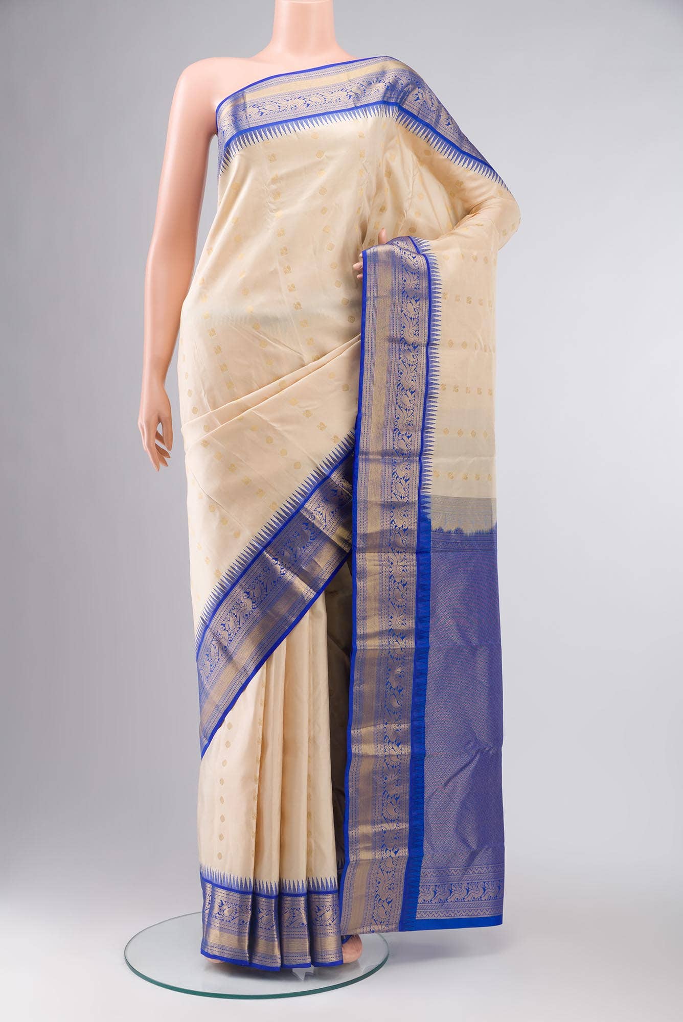 Cream Kanchipuram Silk Saree
