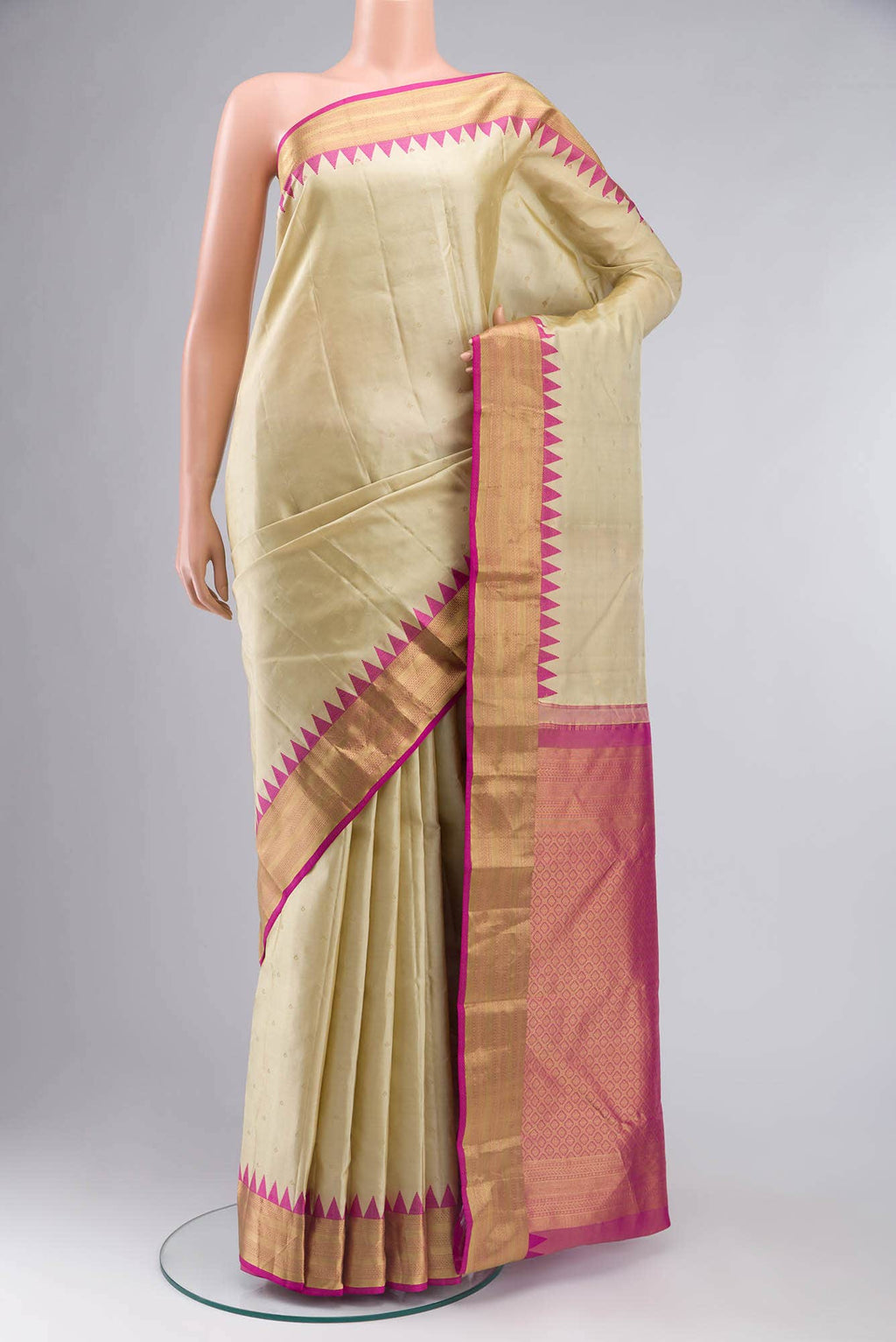 Beige Kanchipuram Silk Saree