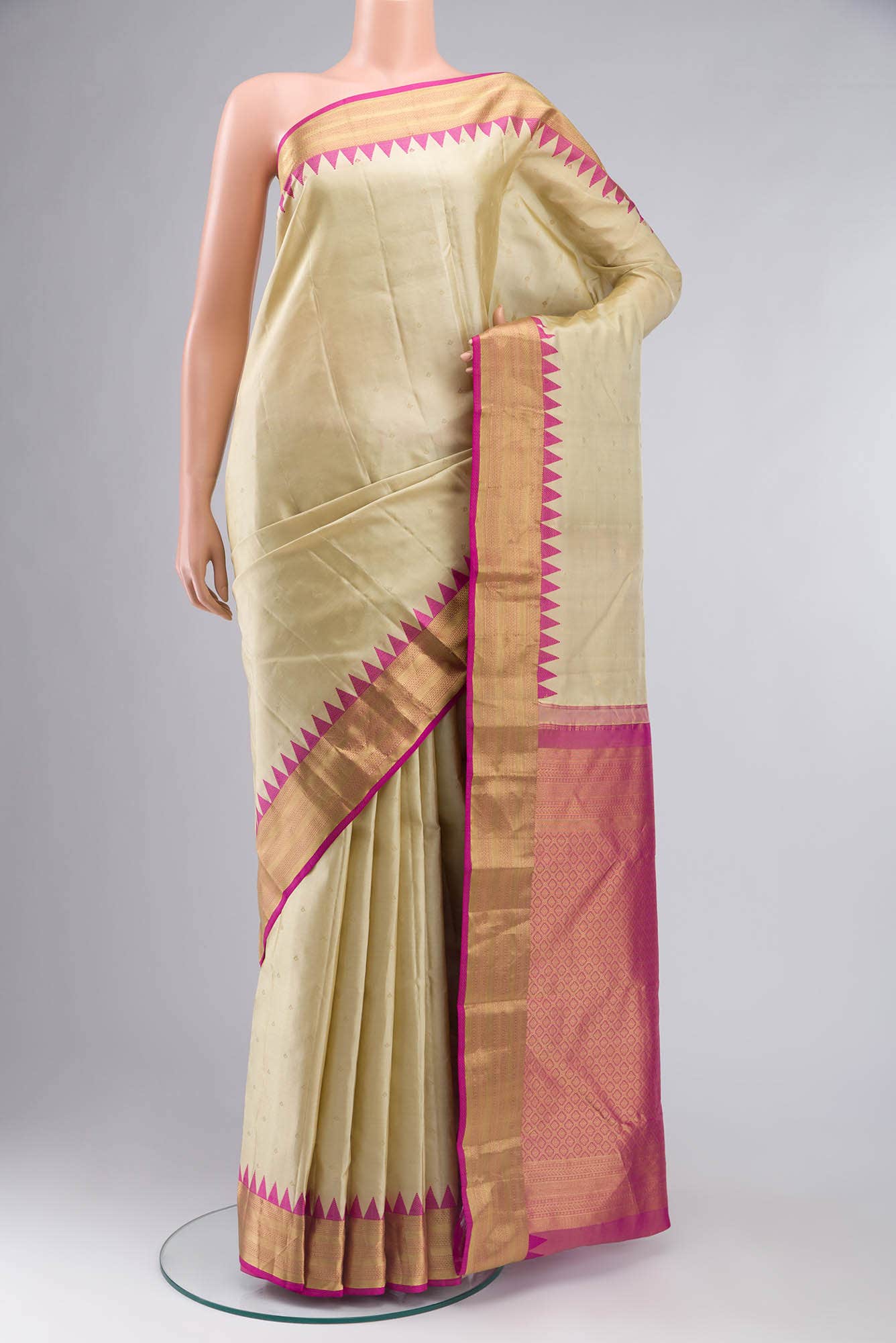 Beige Kanchipuram Silk Saree