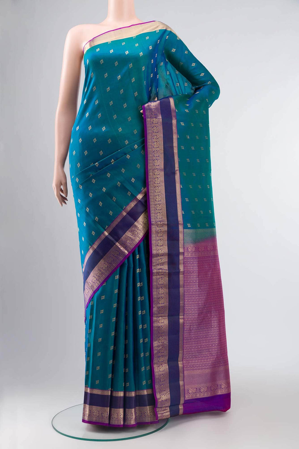Blue with Green Dual Tone Kanchipuram Silk Saree